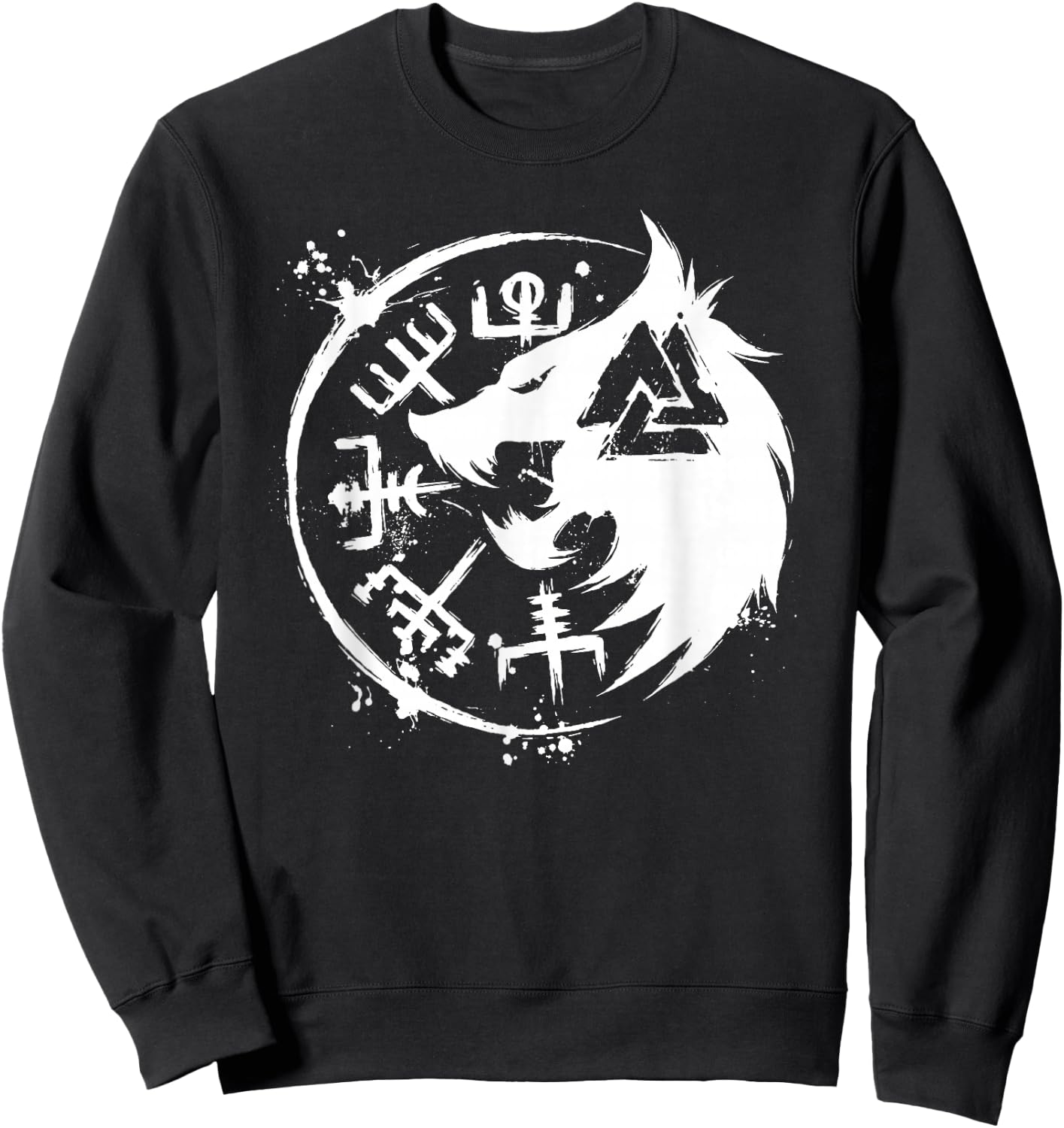 Fenrir Wolf Fenris-Wolf - Viking Vegvisir Valknut Sweatshirt - Sweatshirt | Black