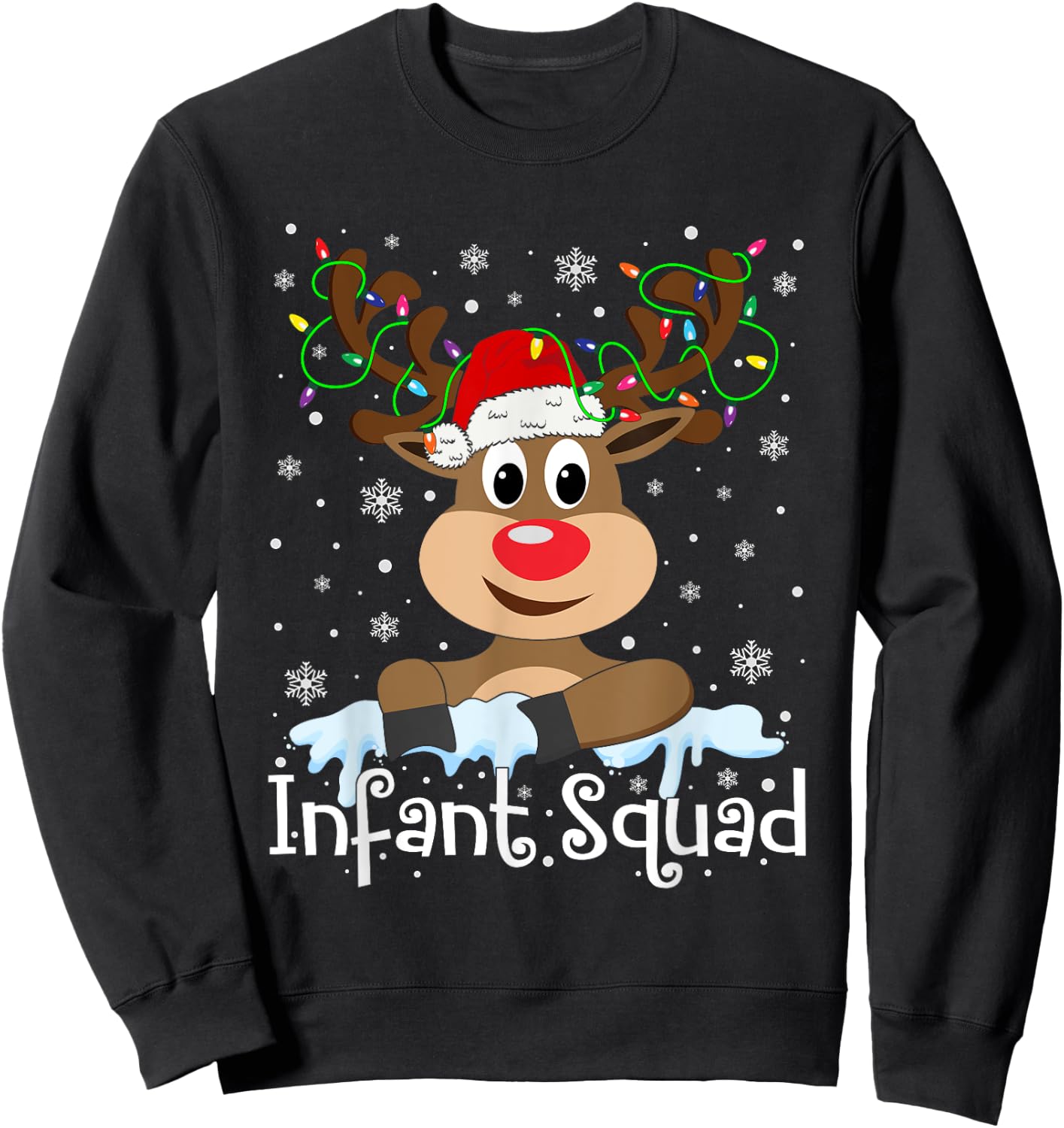 Infant Teacher Squad Reindeer Christmas Teacher Xmas Lights Sweatshirt - Sweatshirt | Black