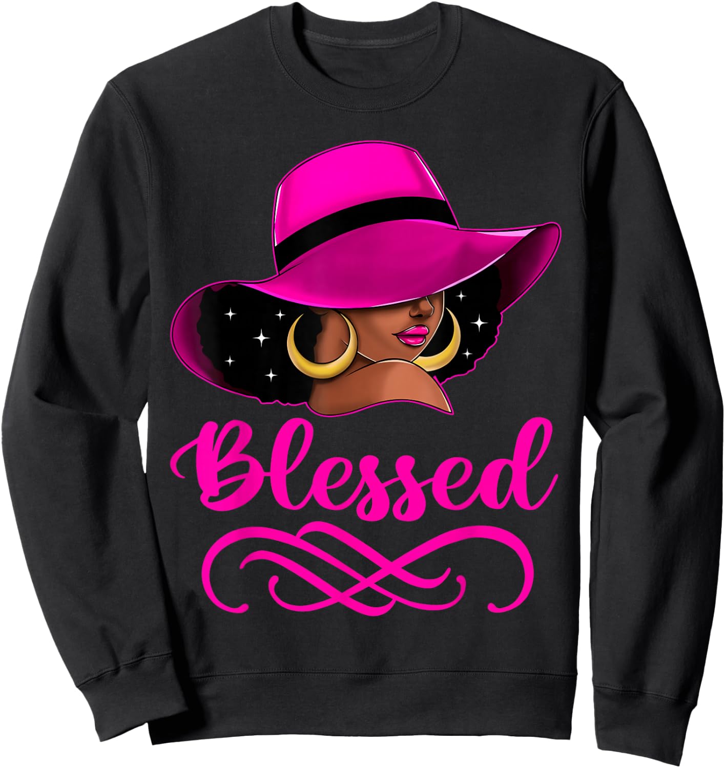Blessed African American Afro Black Women With Hat Christian Sweatshirt - Sweatshirt | Black