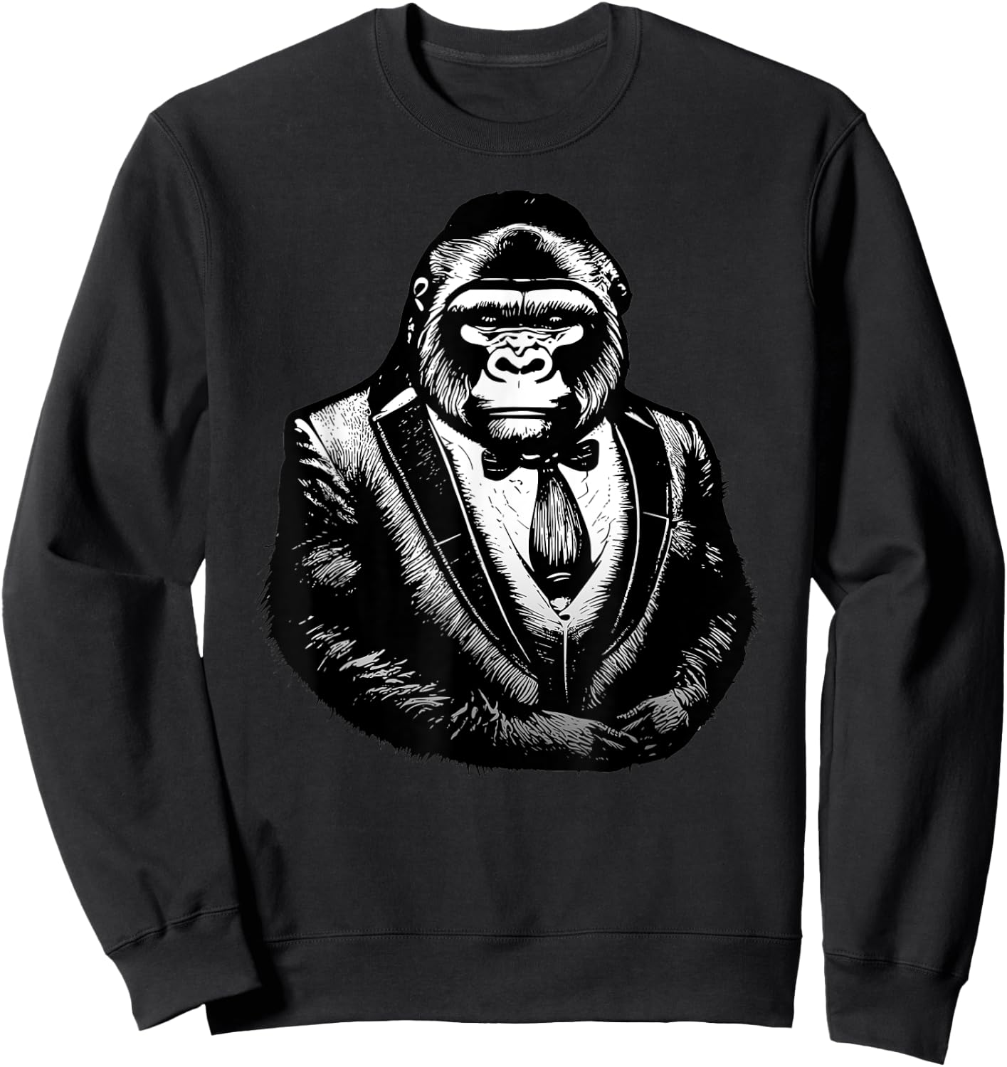 Gorilla_ in a Tuxedo, Funny Ape Monkey in a Tux_ Tie Suit Sweatshirt - Sweatshirt | Black