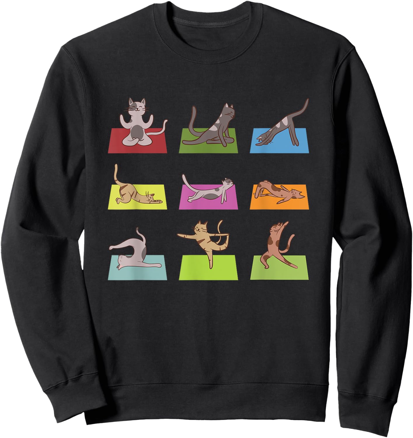Funny Cat Yoga Positions Meditation Yoga Lover Women Girls Kids Sweatshirt - Sweatshirt | Black