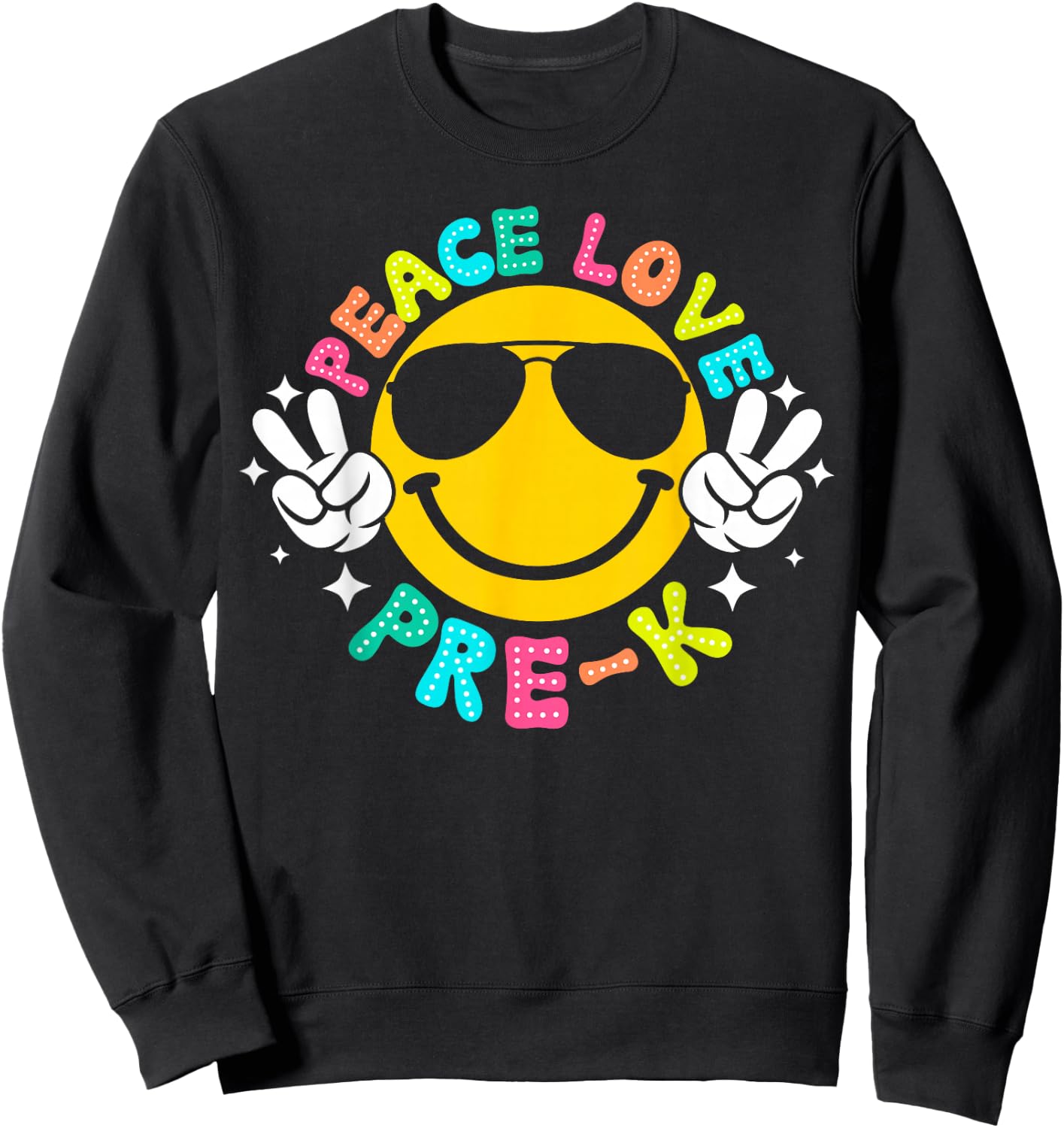 Peace Love Pre-K Retro Back To School 2024 Preschool Teacher Sweatshirt - Sweatshirt | Black