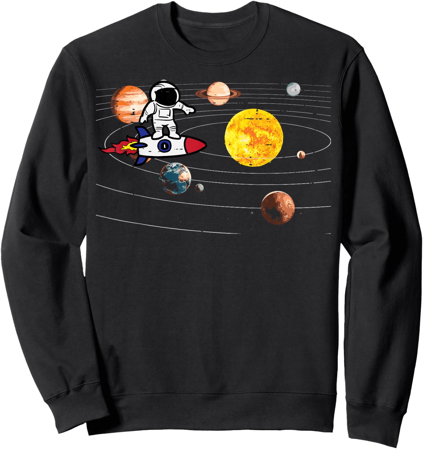 Astronaut Rocket Ship Planets Space Galaxy Men Women Kids Sweatshirt - Sweatshirt | Black