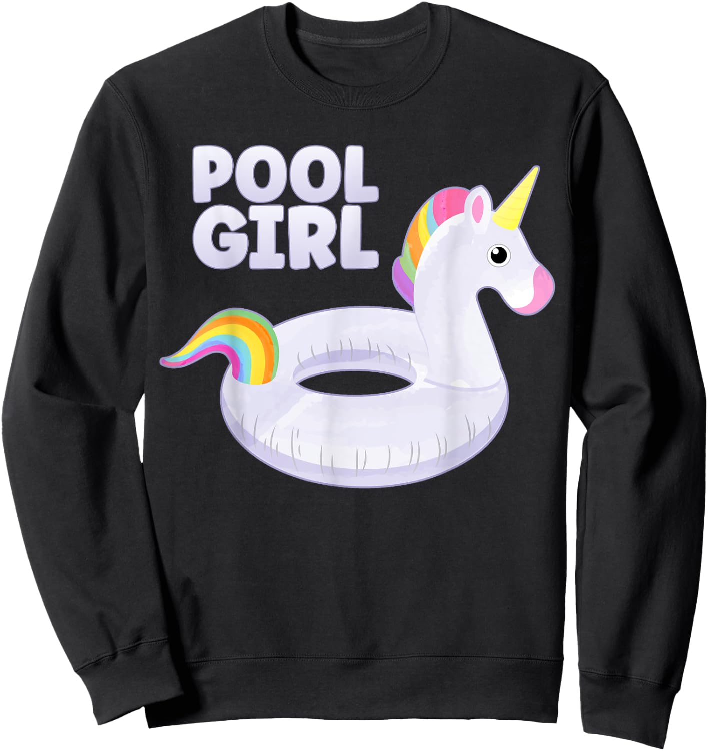 Pool Girl Unicorn Floating Ring Kids Funny Swimming Pool Sweatshirt - Sweatshirt | Black