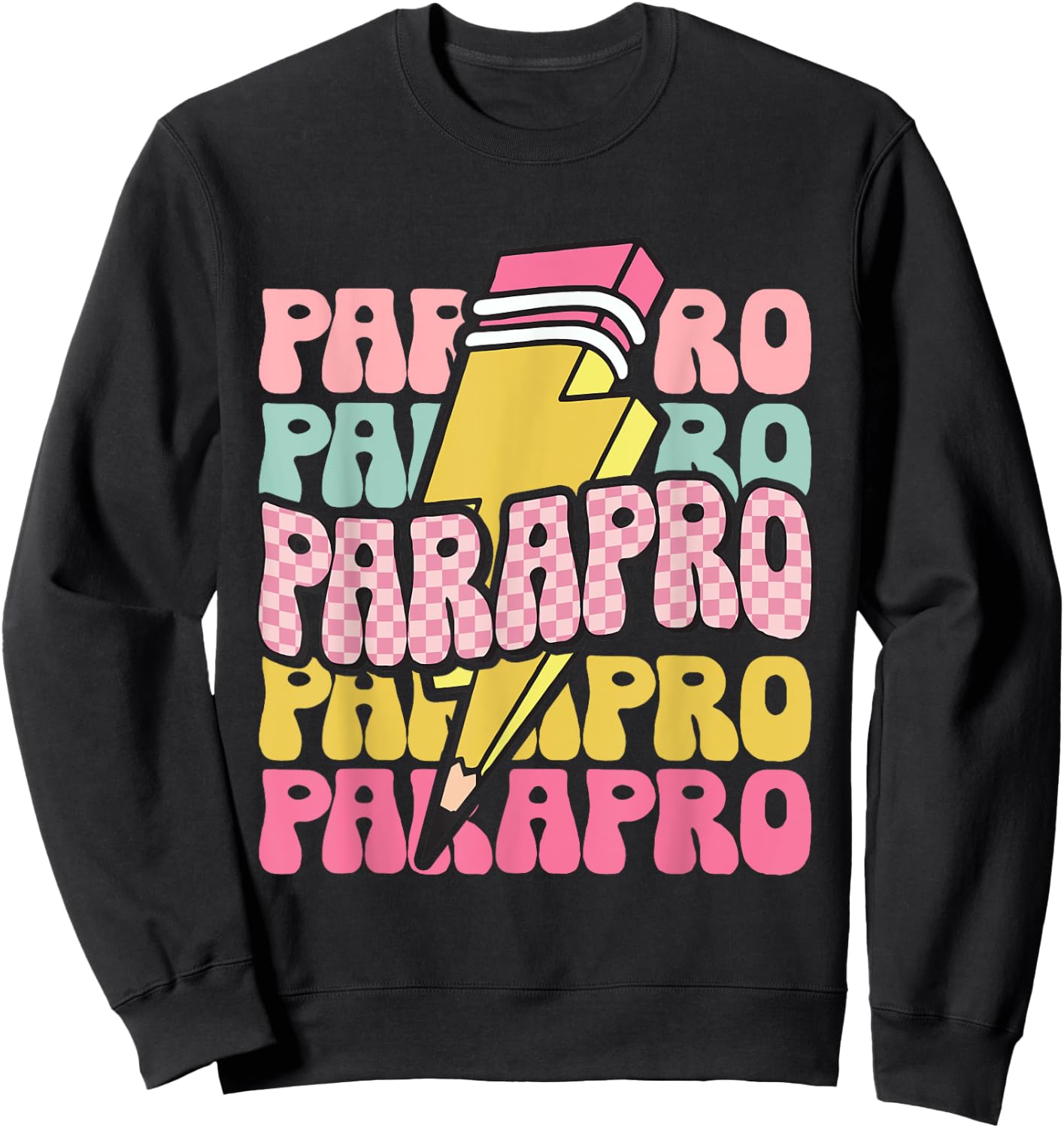 Retro Parapro Pencil Lightning Bolt Paraprofessional Team Sweatshirt - Sweatshirt | Black
