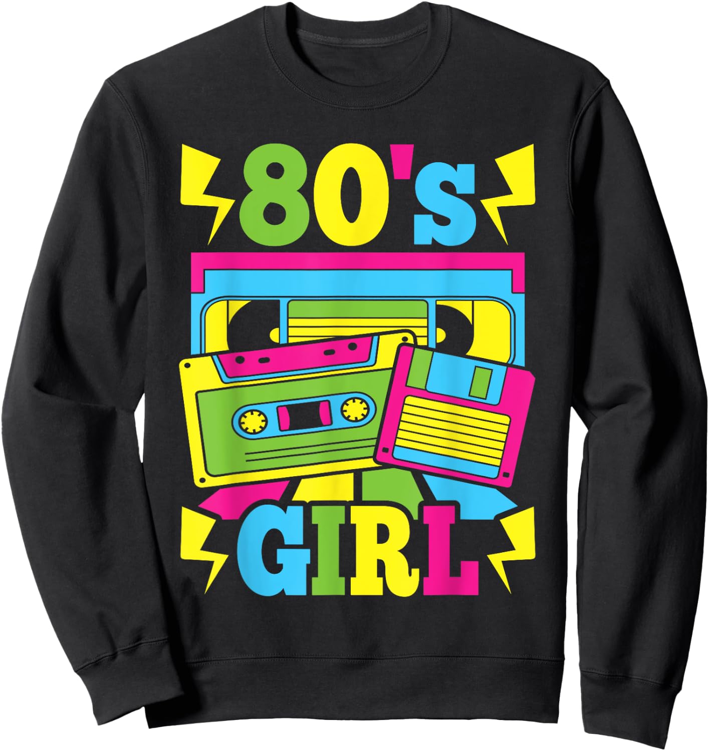 80s Girl 1980s Theme Party 80s Costume Outfit Women Girls Sweatshirt - Sweatshirt | Black