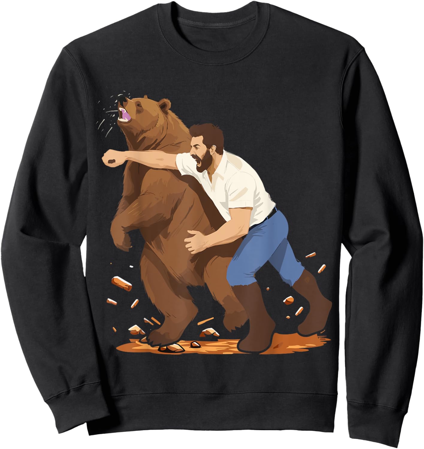 Man Punching Bear Funny Wilderness Sweatshirt - Sweatshirt | Black