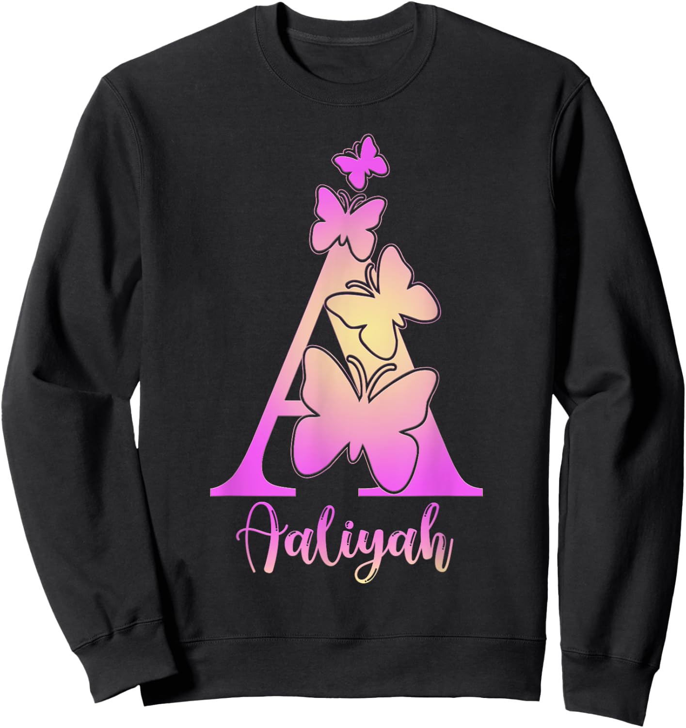 Aaliyah, cute personalized butterfly custom kids girls name Sweatshirt - Sweatshirt | Black