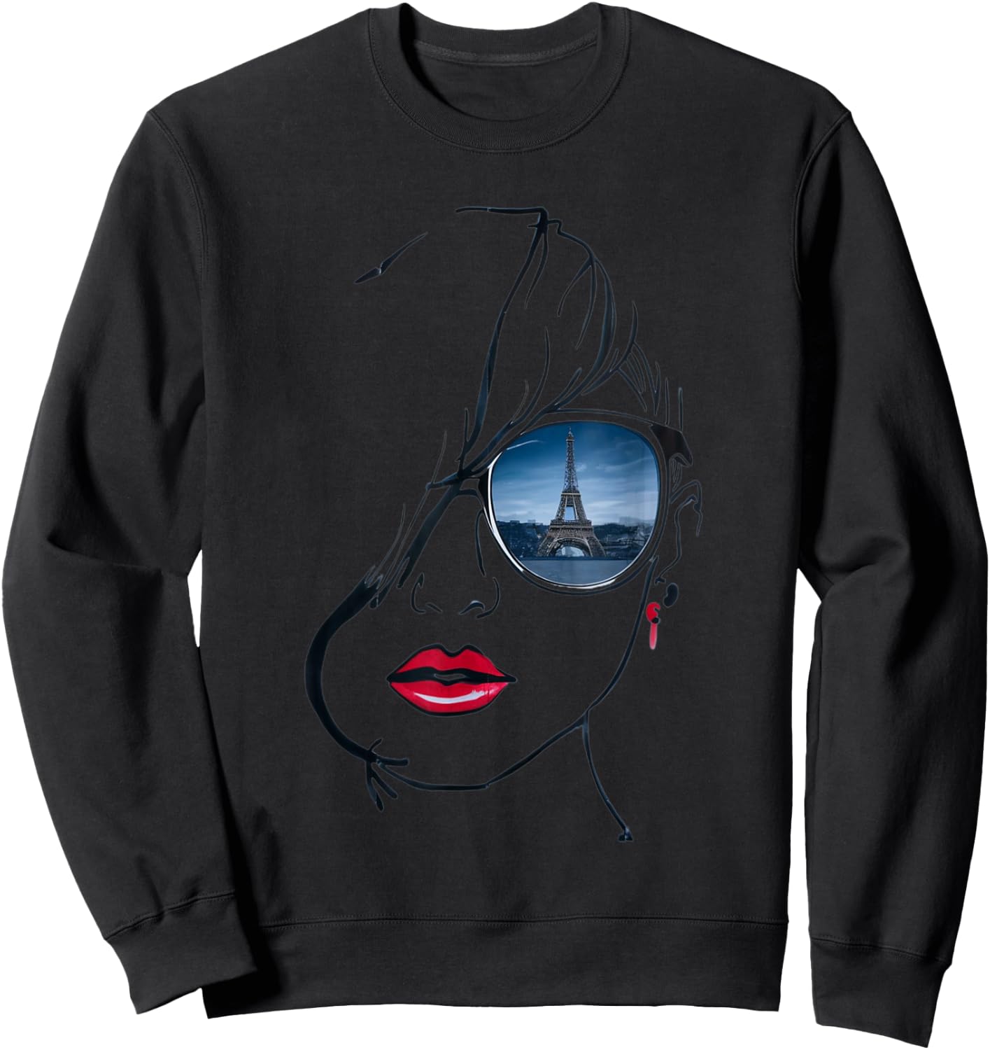 Woman's head lineart, with glasses Eiffel Tower reflection Sweatshirt - Sweatshirt | Black