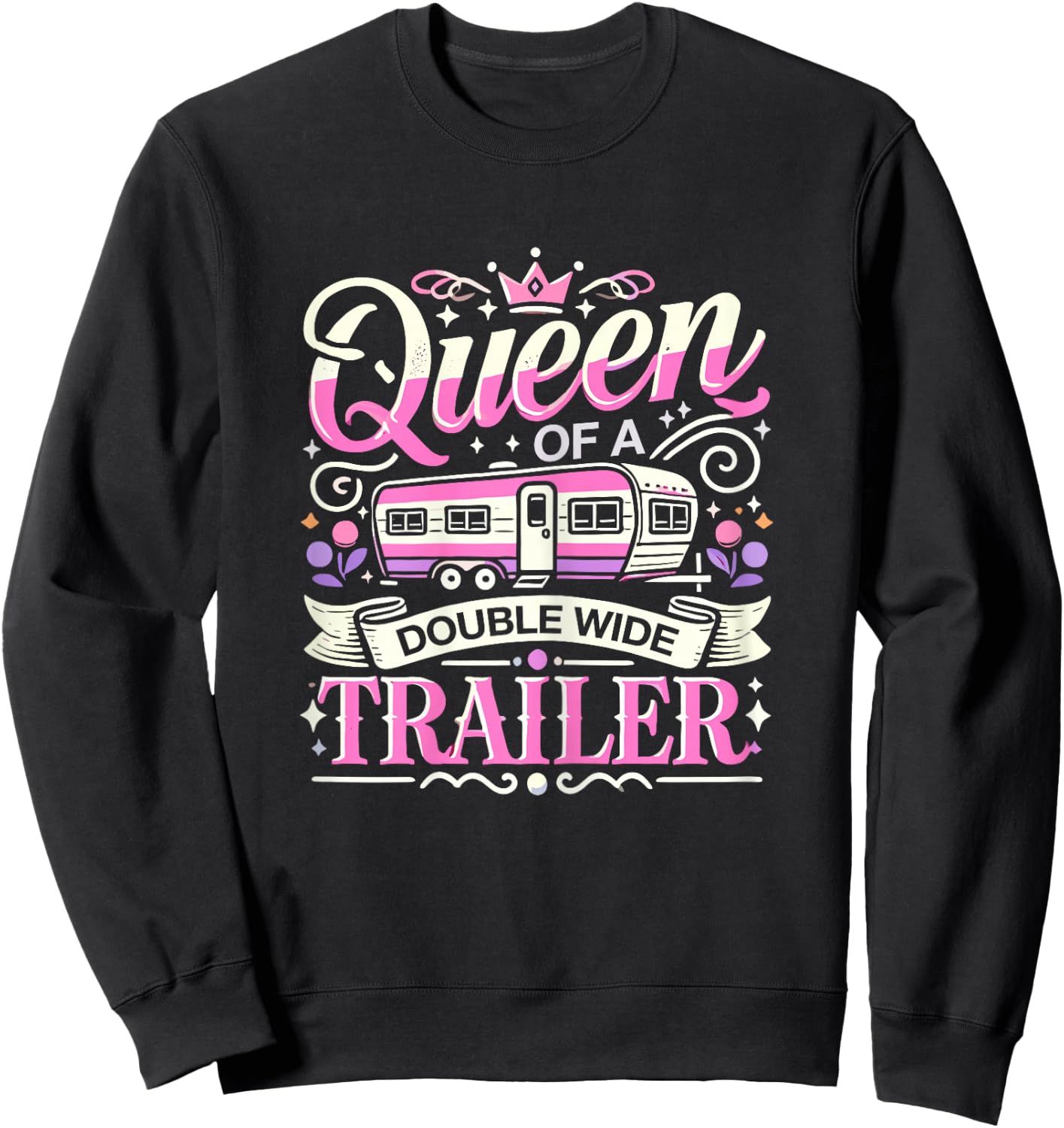 ShirtZilla Women's Black Graphic Double-Wide Trailer , X-Small Sweatshirt - Sweatshirt | Black