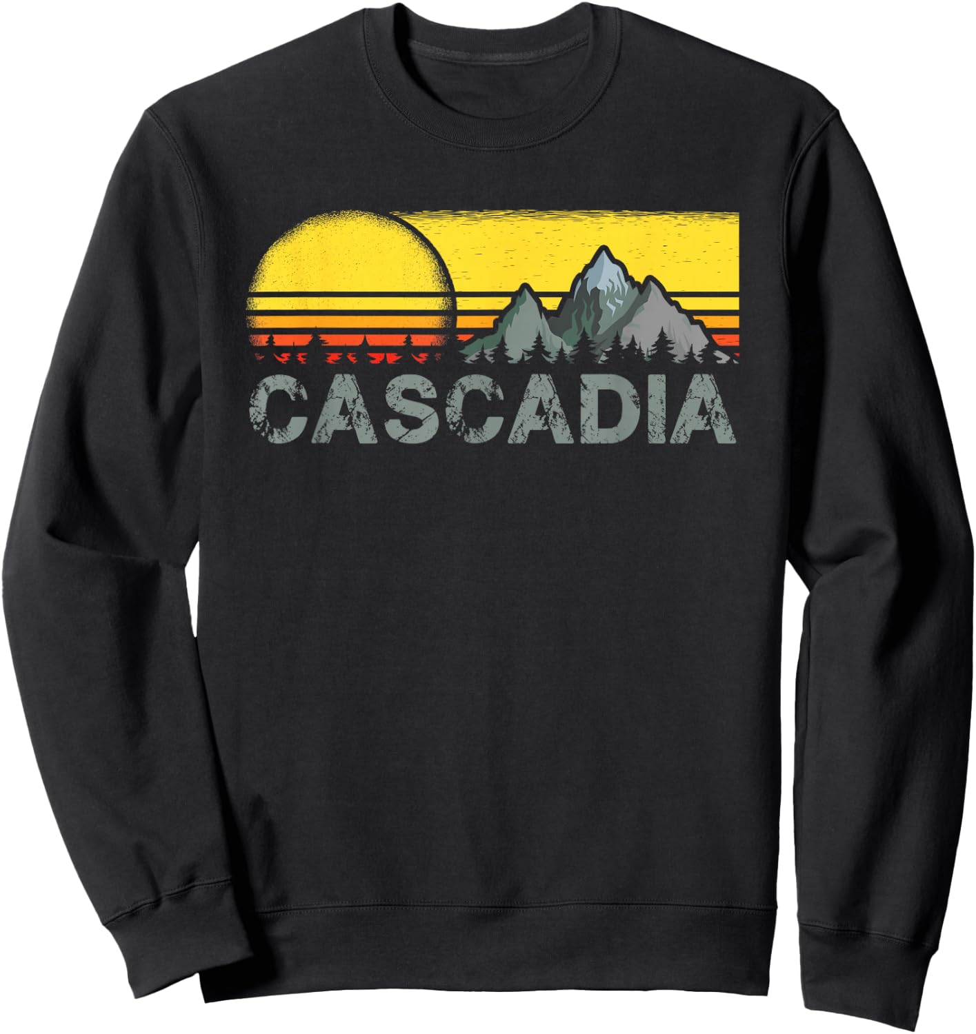 Retro Vintage Sunset Cascadia Mountain Camping and Hiking Sweatshirt - Sweatshirt | Black
