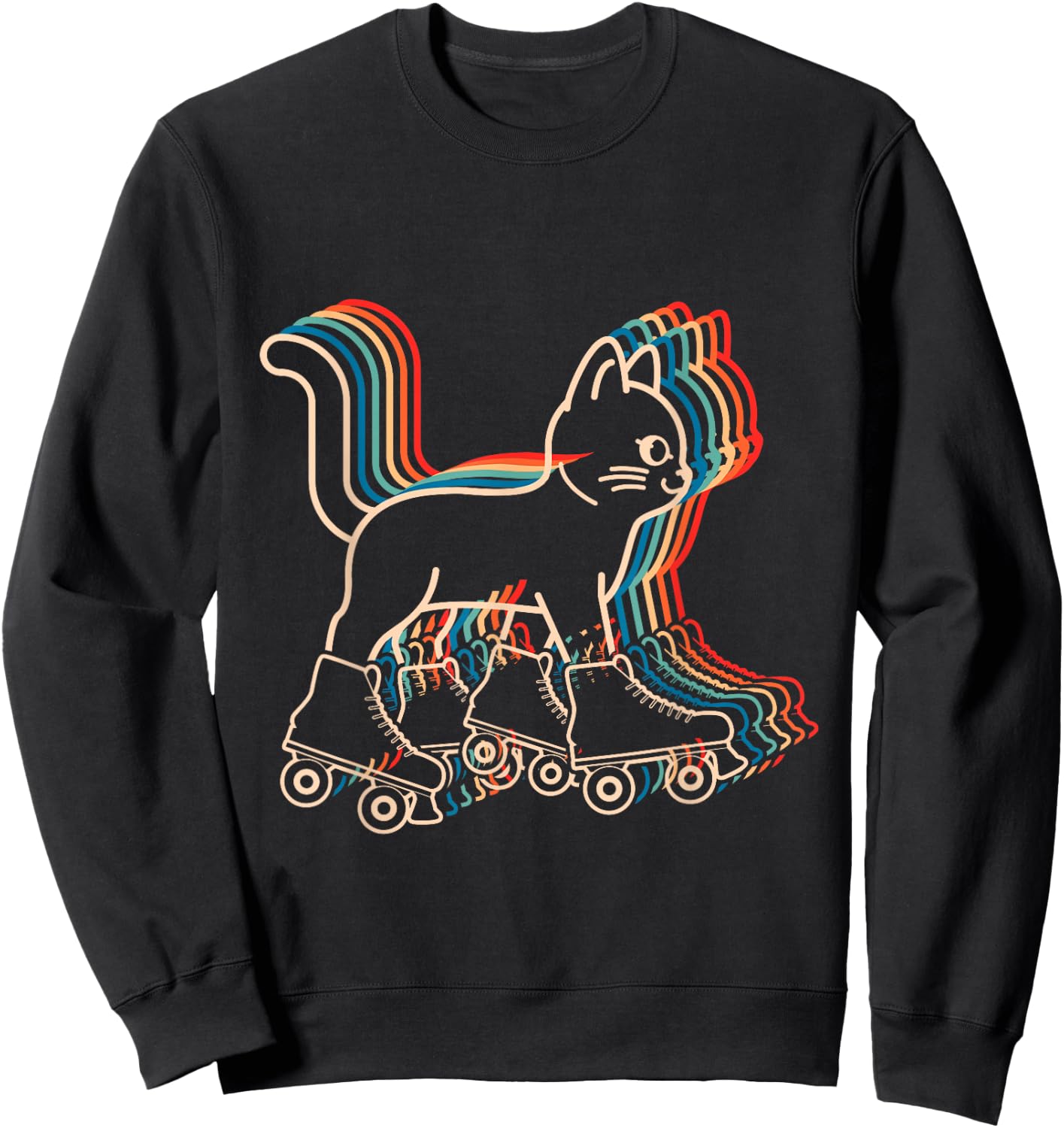 Cat Roller Skates Vintage Fun Skating Lifestyle Hobby Women Girls Kids Sweatshirt - Sweatshirt | Black