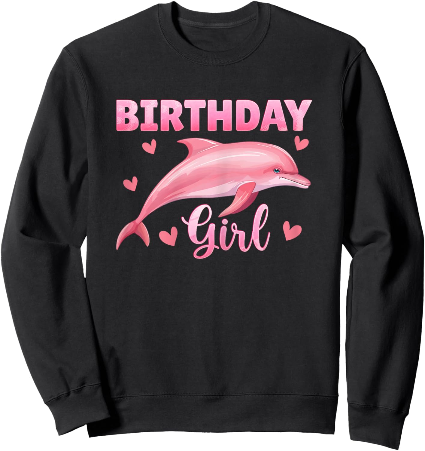 Birthday Girl Cute Dolphin 8 Years Old 8th Birthday Sweatshirt - Sweatshirt | Black
