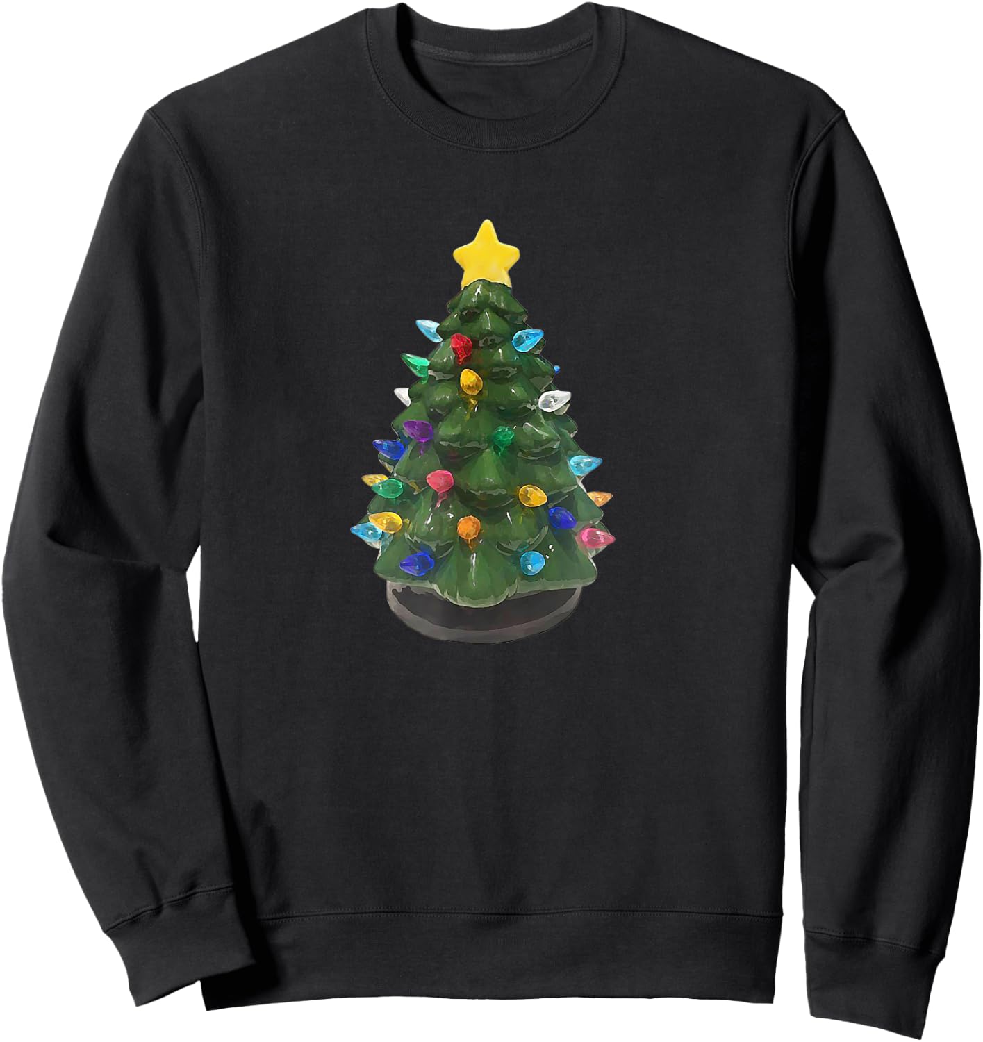 Ceramic Vintage Retro Christmas Tree Holiday Nostalgia Fun Sweatshirt - Sweatshirt | Black