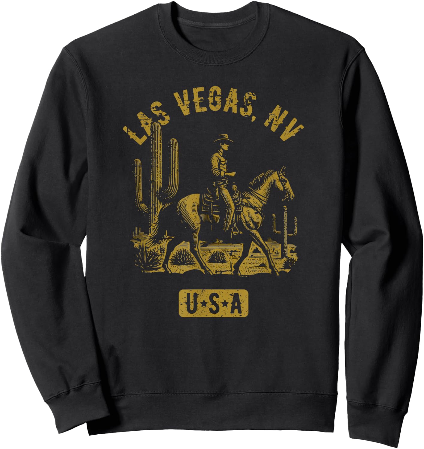 Las Vegas Nevada USA Cowboy Horse Distressed Style Design Sweatshirt - Sweatshirt | Black