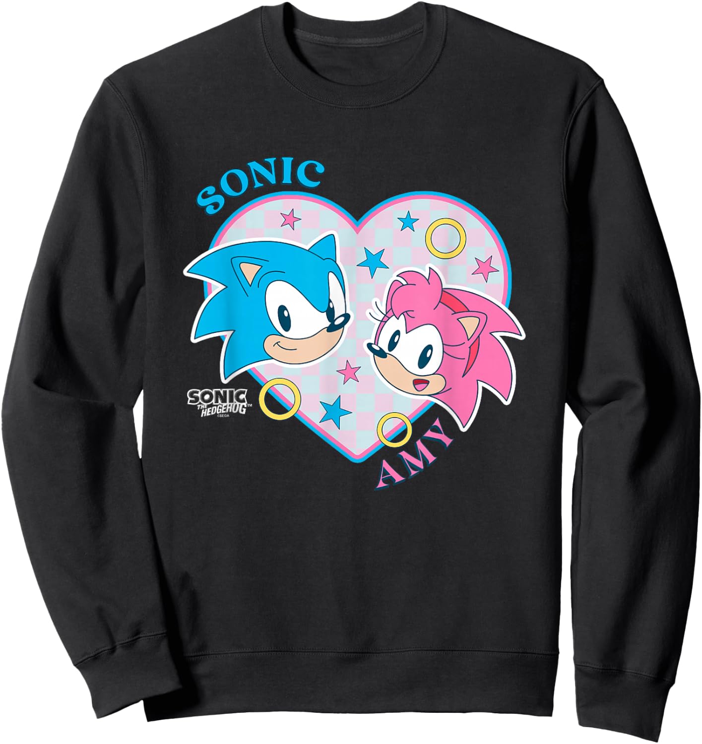 Sonic The Hedgehog Sonic & Amy Heart Shaped Portrait Retro Sweatshirt - Sweatshirt | Black