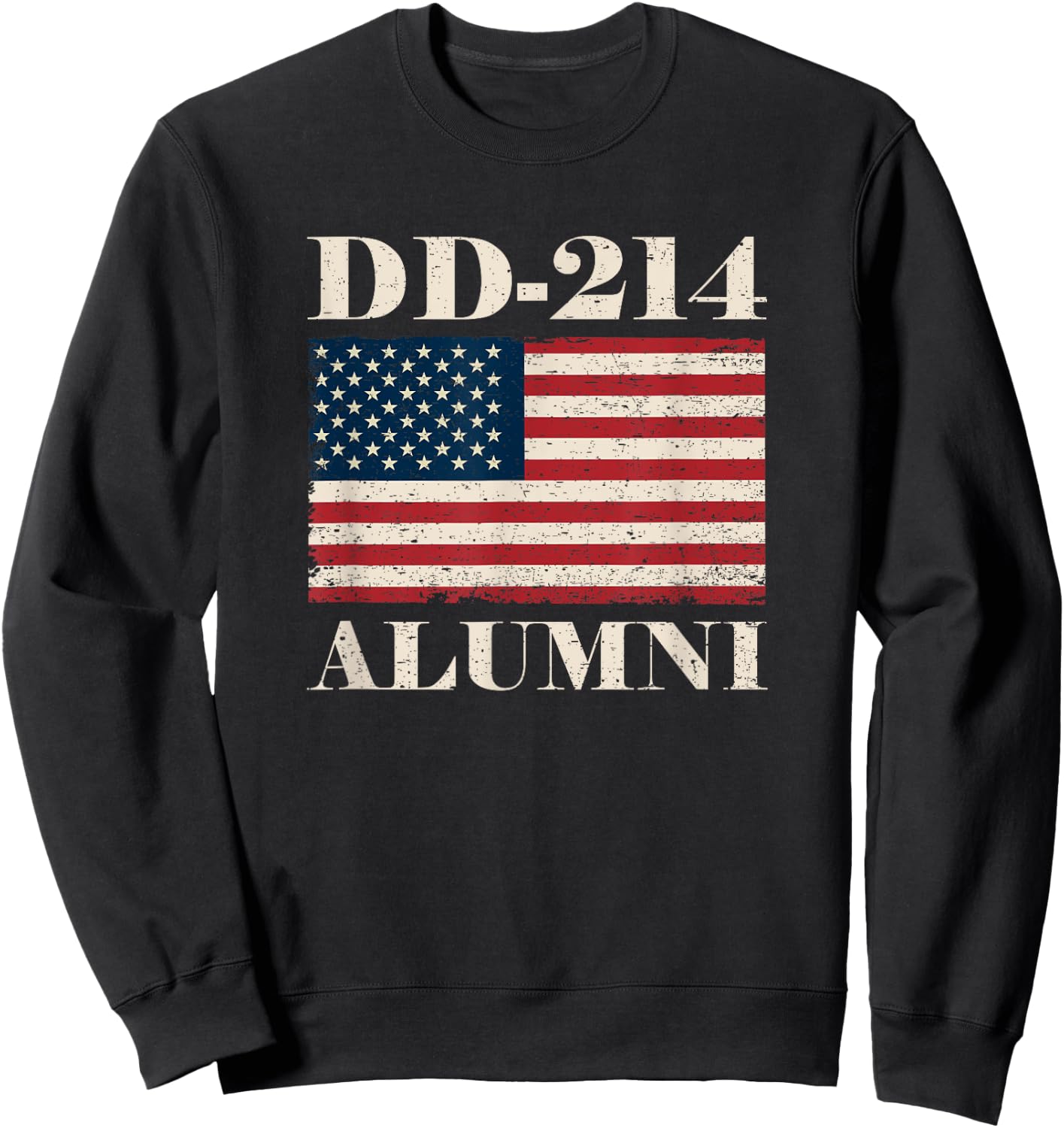 DD-214 Alumni Military Veteran Vintage American Flag Sweatshirt - Sweatshirt | Black