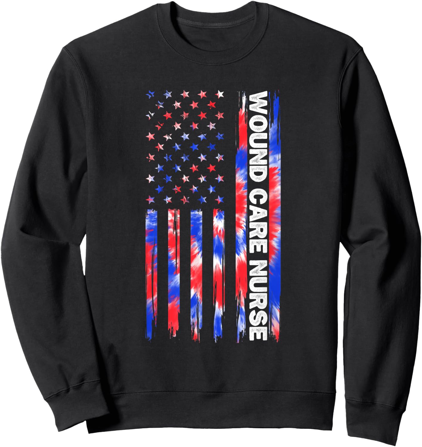 Wound Care Nurse Tie Dye American Flag 4th Of July Ostomy Women Men Sweatshirt - Sweatshirt | Black