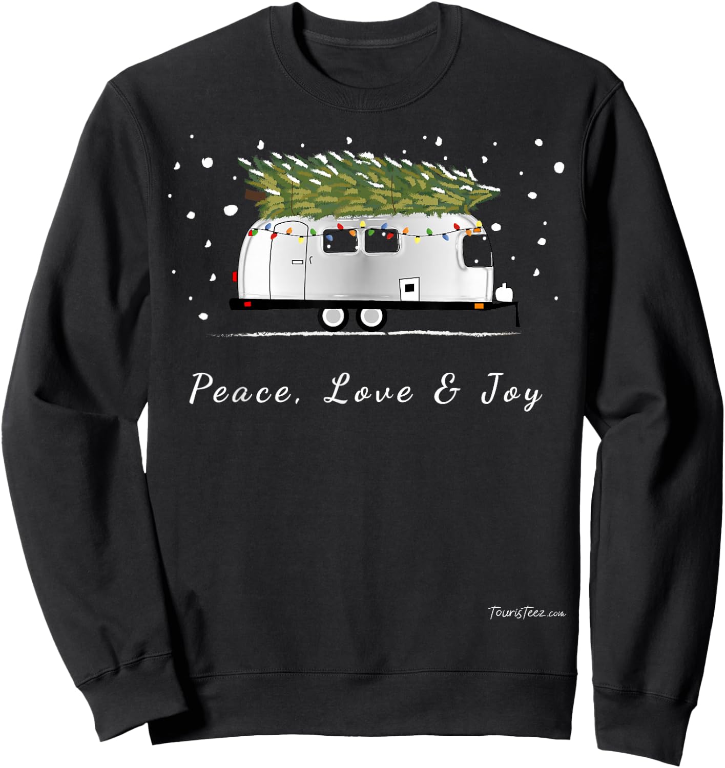 Peace Love & Joy Christmas Vintage Airstream Camper Streamin Sweatshirt - Sweatshirt | Black