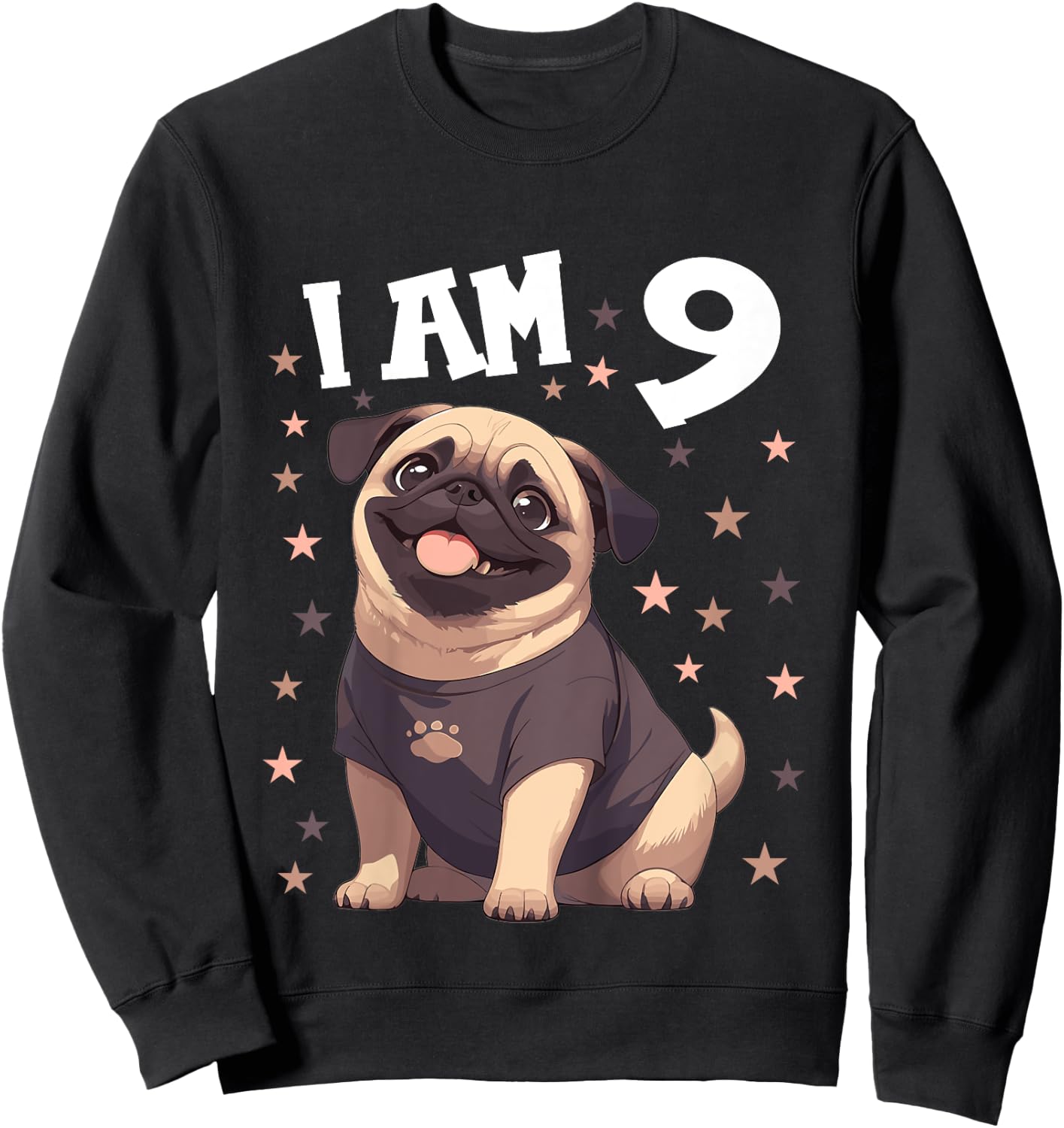 9 Years old 9th birthday Pugs Pug Sweatshirt - Sweatshirt | Black