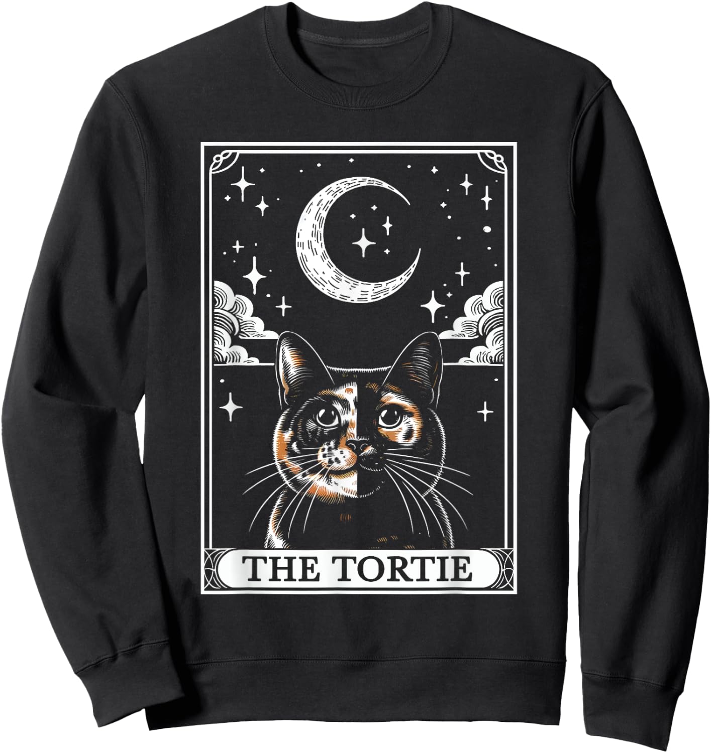 Tarot Card Vintage Crescent Moon Tortie Cat Mom Cat Lovers Sweatshirt - Sweatshirt | Black