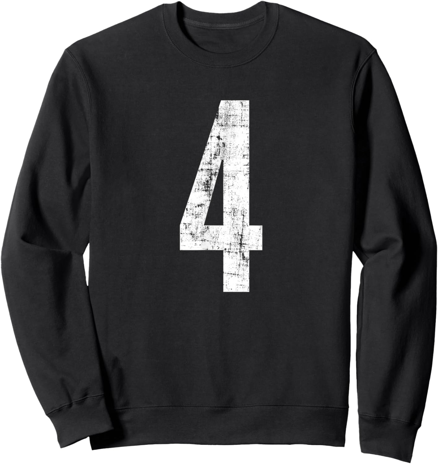 Number 4 Four Distressed Vintage Sport Team Player's Sweatshirt - Sweatshirt | Black