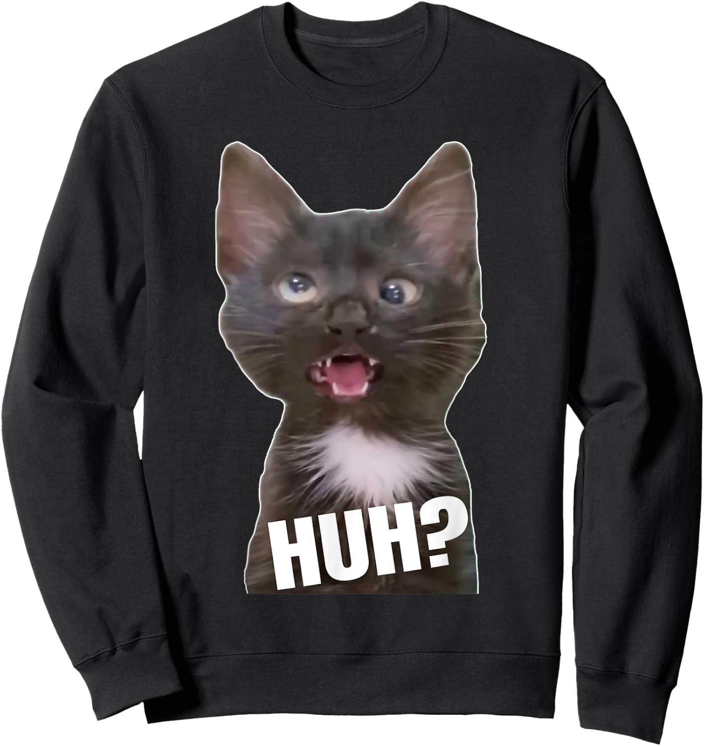 Funny Cross Eyed Cat Meme Huh Funny Cat Sweatshirt - Sweatshirt | Black