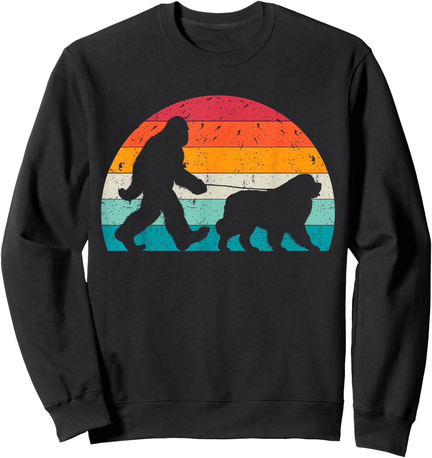 Bigfoot Walking a Dog Funny Newfie Lovers Dog Dad Women Kids Sweatshirt - Sweatshirt | Black