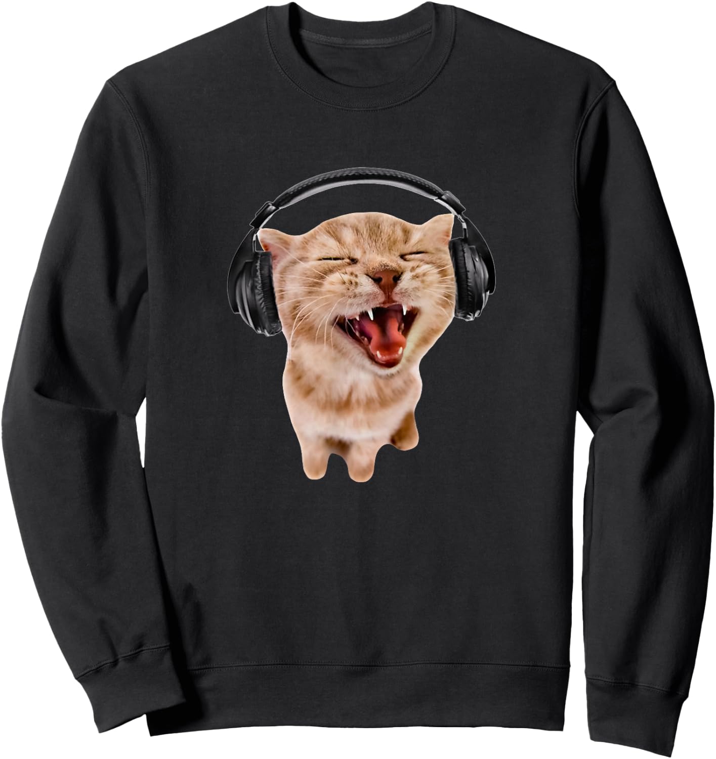 Silly Cat With Headphones Sweatshirt - Sweatshirt | Black