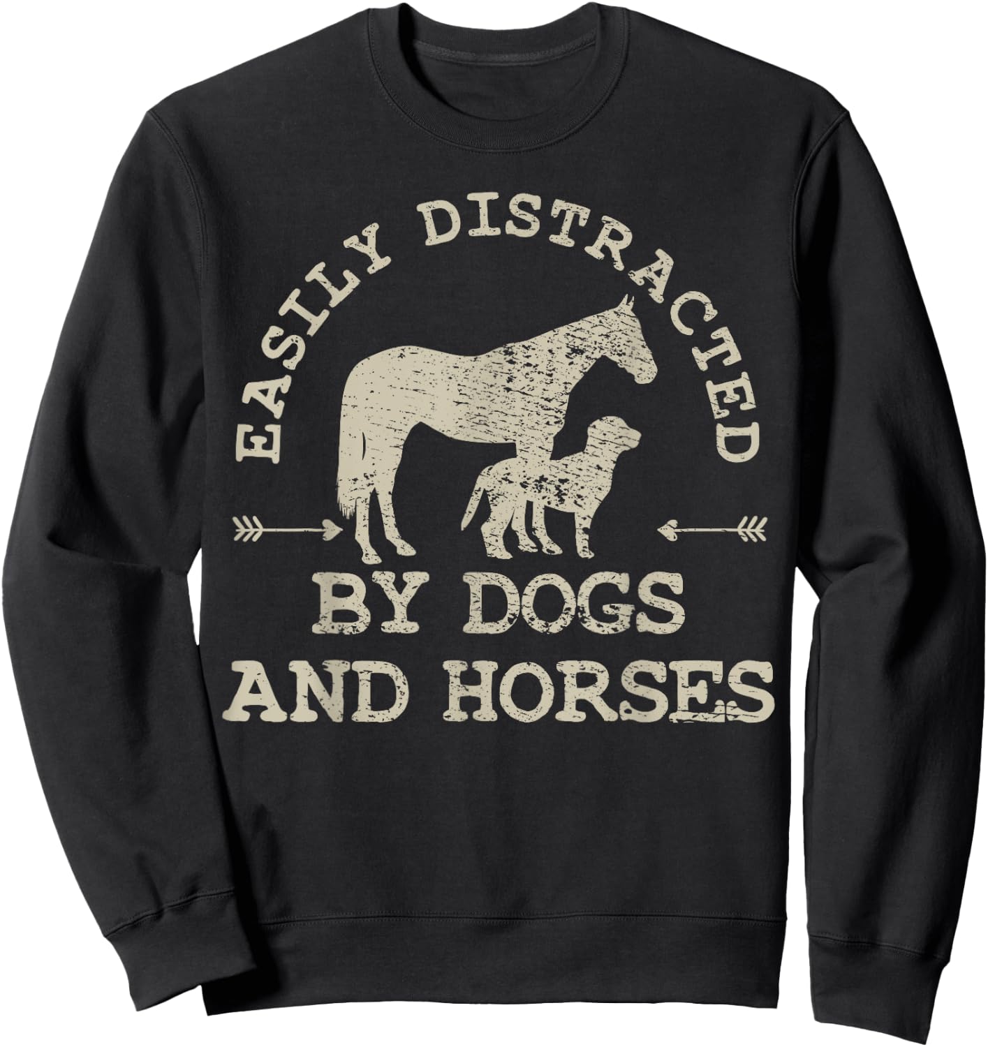 Easily Distracted By Dogs And Horses Sweatshirt - Sweatshirt | Black