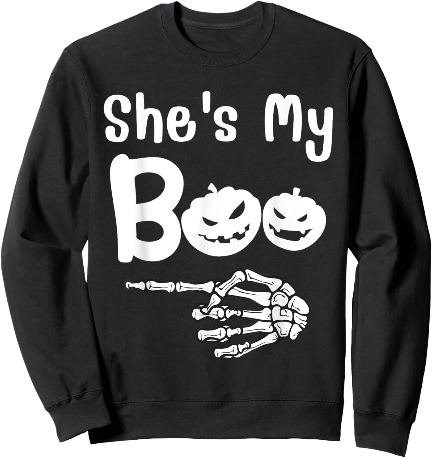 She's My Boo Pumpkin Skull Matching Halloween Pajama Couples Sweatshirt - Sweatshirt | Black