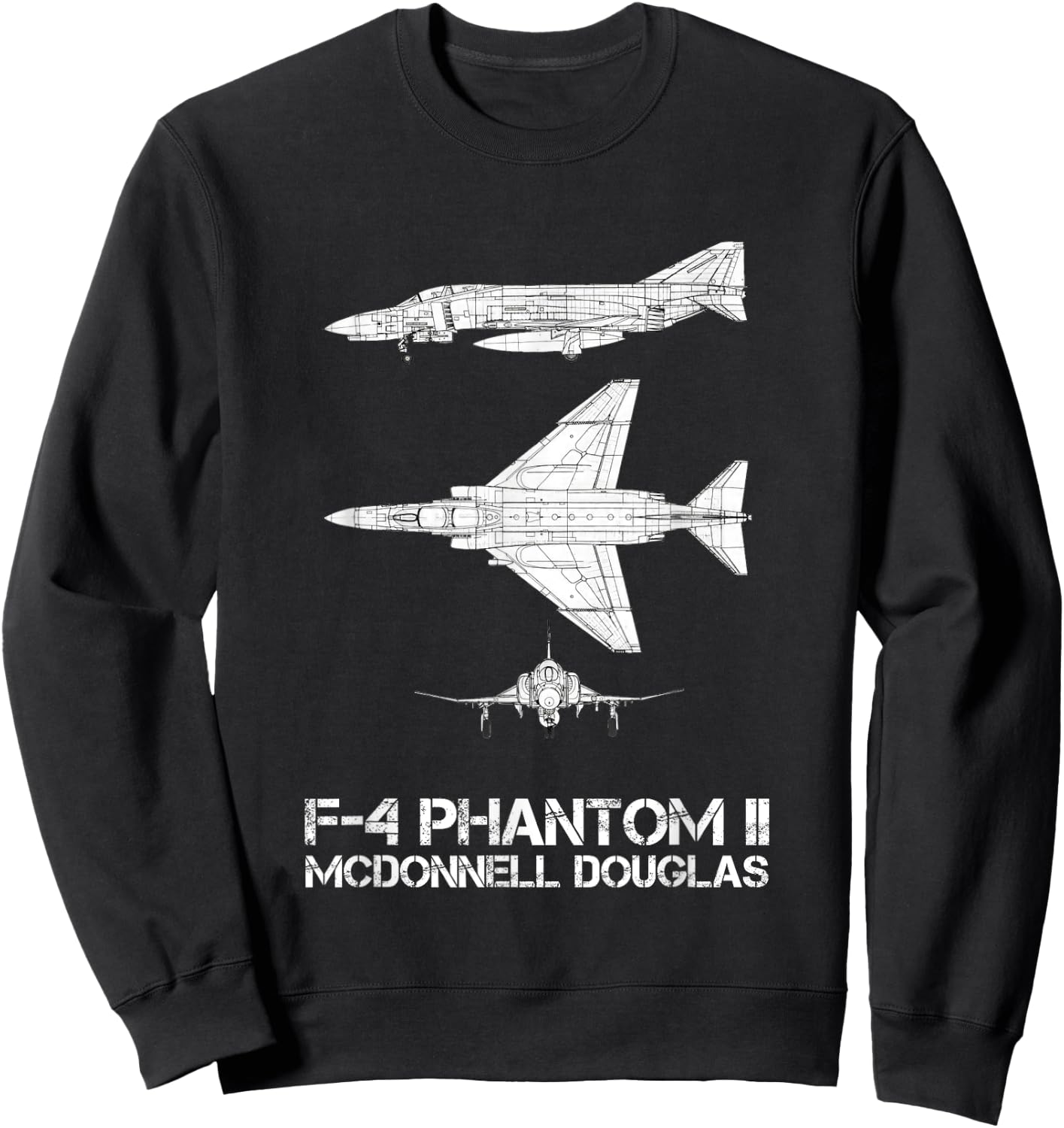 McDonnell Douglas F-4 Phantom II Blueprint Aircraft Sweatshirt - Sweatshirt | Black