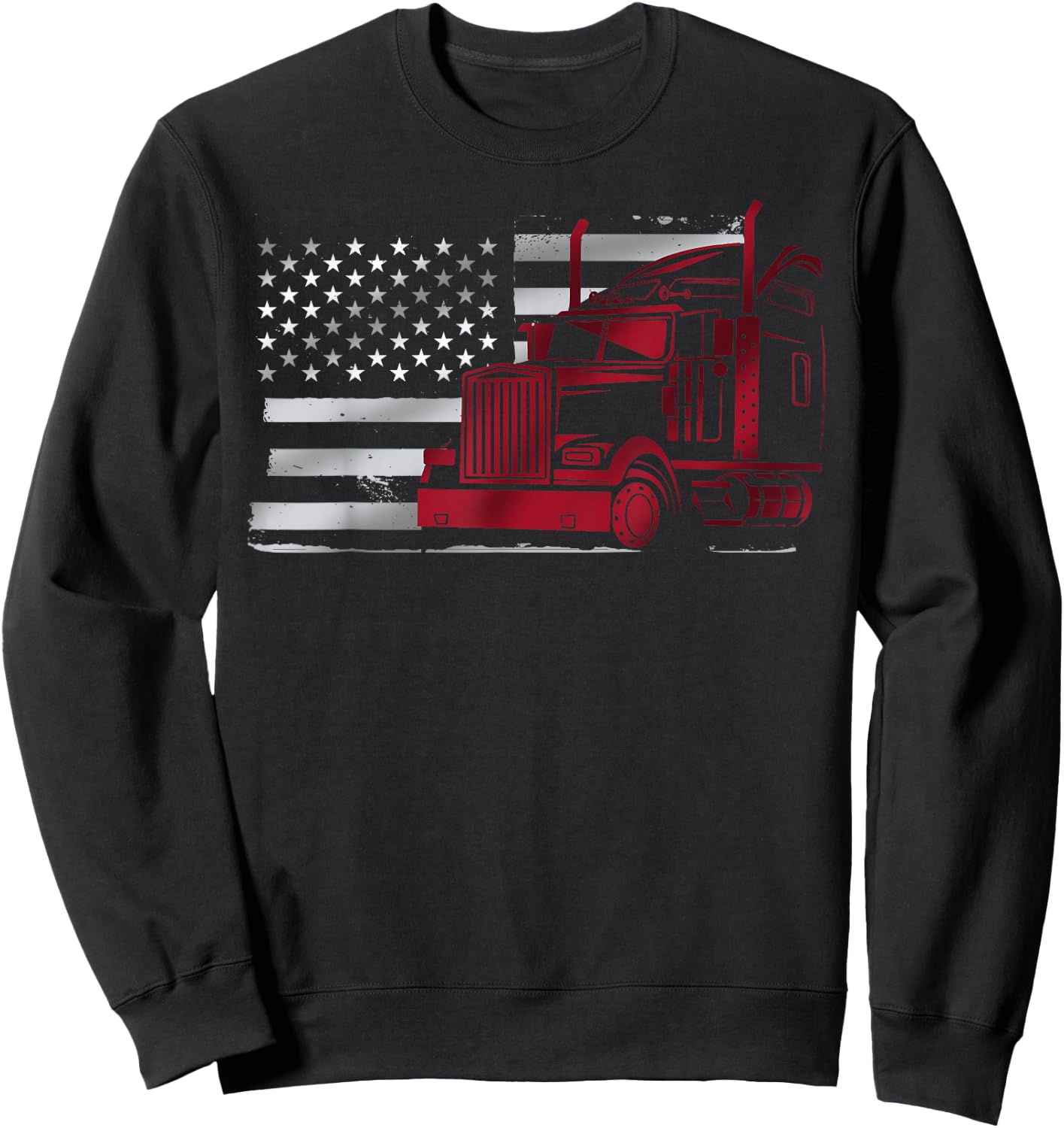 American Flag Semi Truck Driver 18 Wheeler Patriotic Trucker Sweatshirt - Sweatshirt | Black