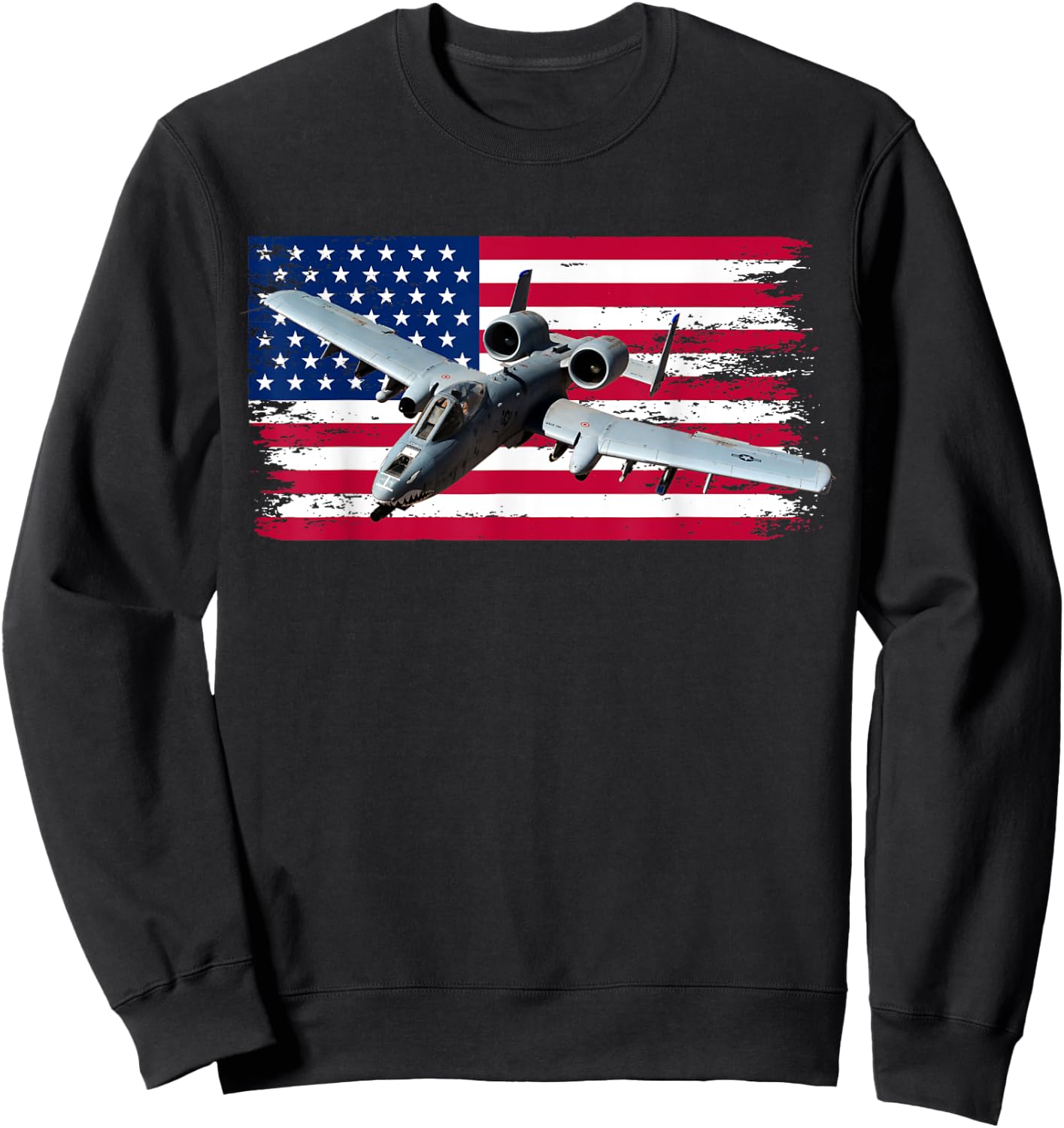 A-10 Warthog Airplane American Flag Thunderbird A10 Sweatshirt - Sweatshirt | Black