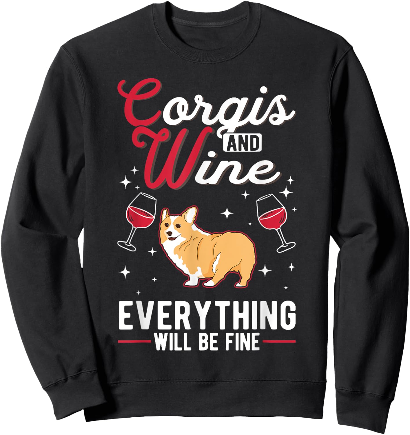 Corgi And Wine Welsh Corgi Sweatshirt - Sweatshirt | Black
