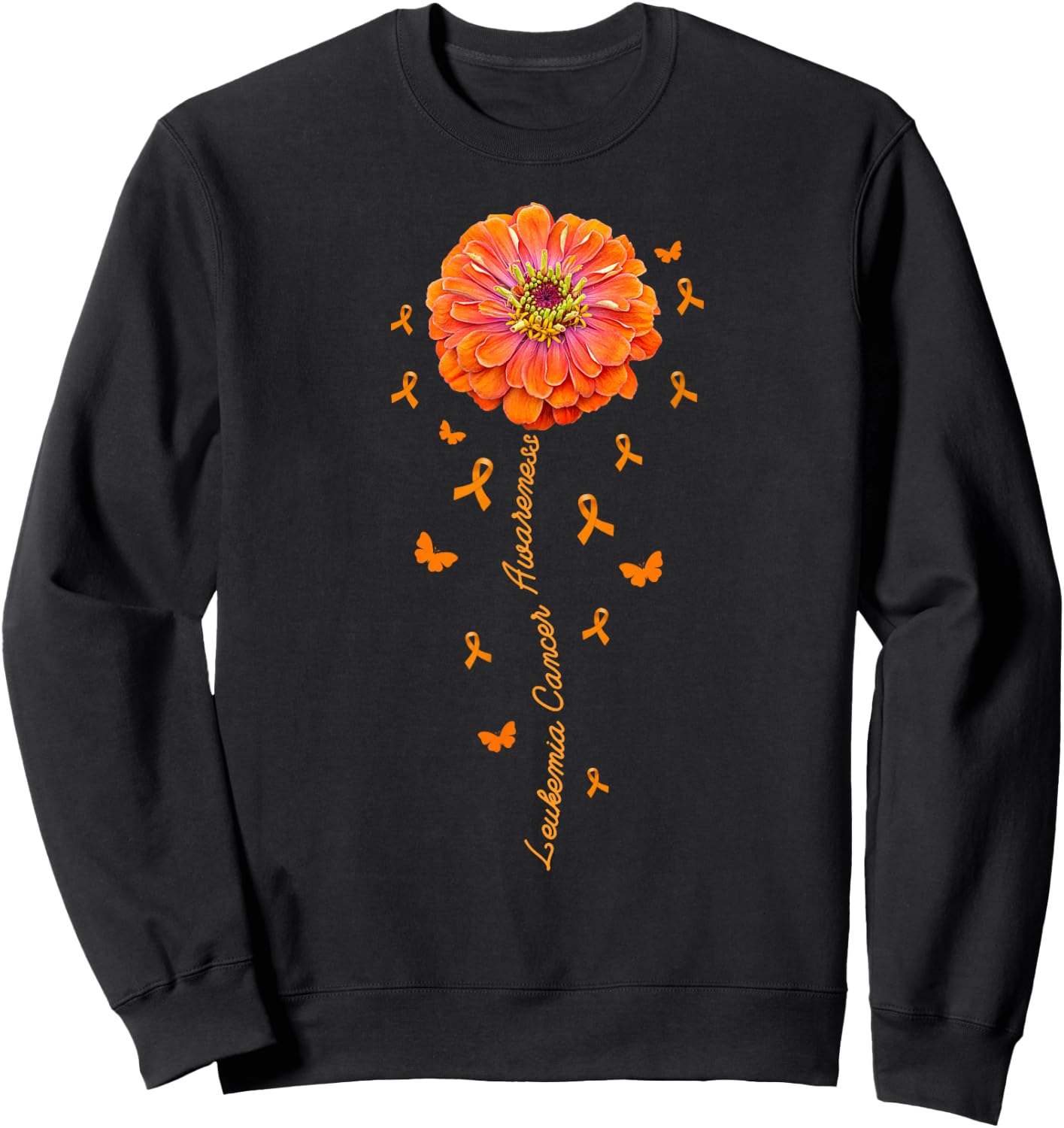 Orange Ribbon Flower Leukemia Awareness Blood Cancer - Women Sweatshirt - Sweatshirt | Black