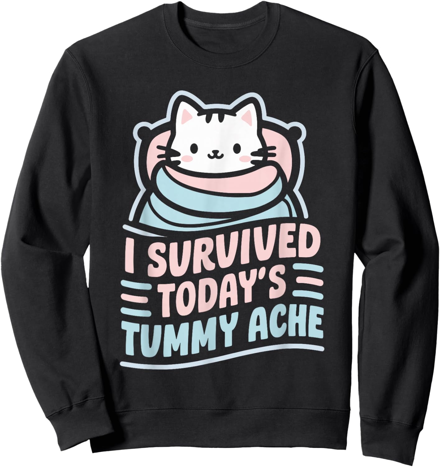 Bellyache Gastric Distress Indigestion I Survived Today's Tummy Ache -Adults Black Short Sleeve Sweatshirt - Sweatshirt | Black
