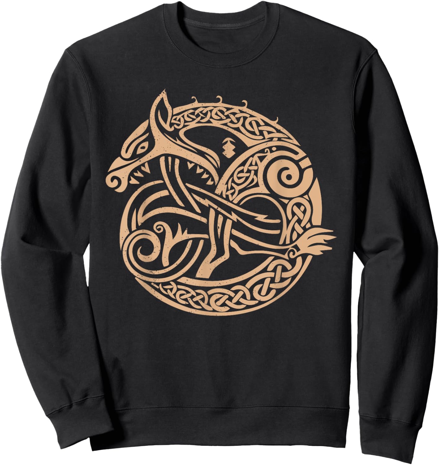 Nordic Tribal Fenrir the Wolf Viking Symbol Beige Sweatshirt - Sweatshirt | Black