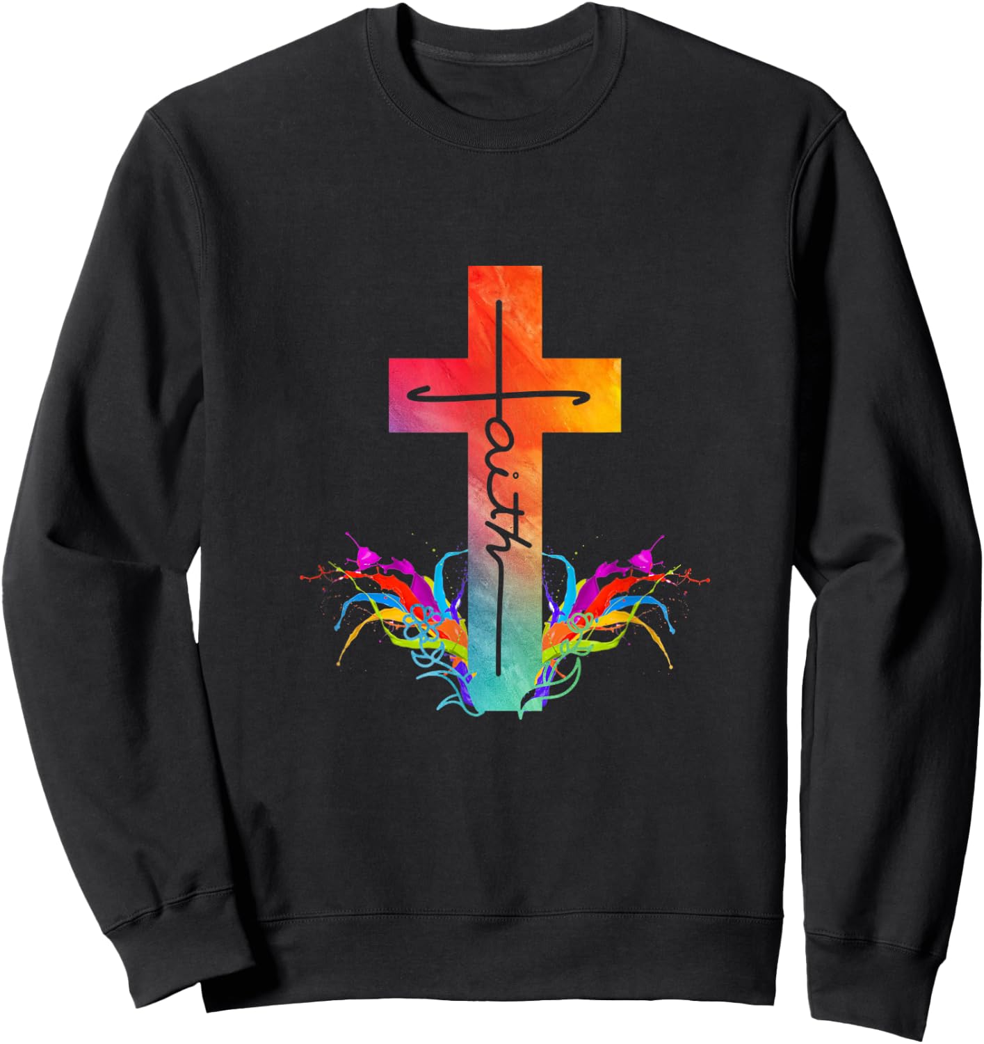 Vintage Distressed Art Cross Christian Faith Gifts Sweatshirt - Sweatshirt | Black