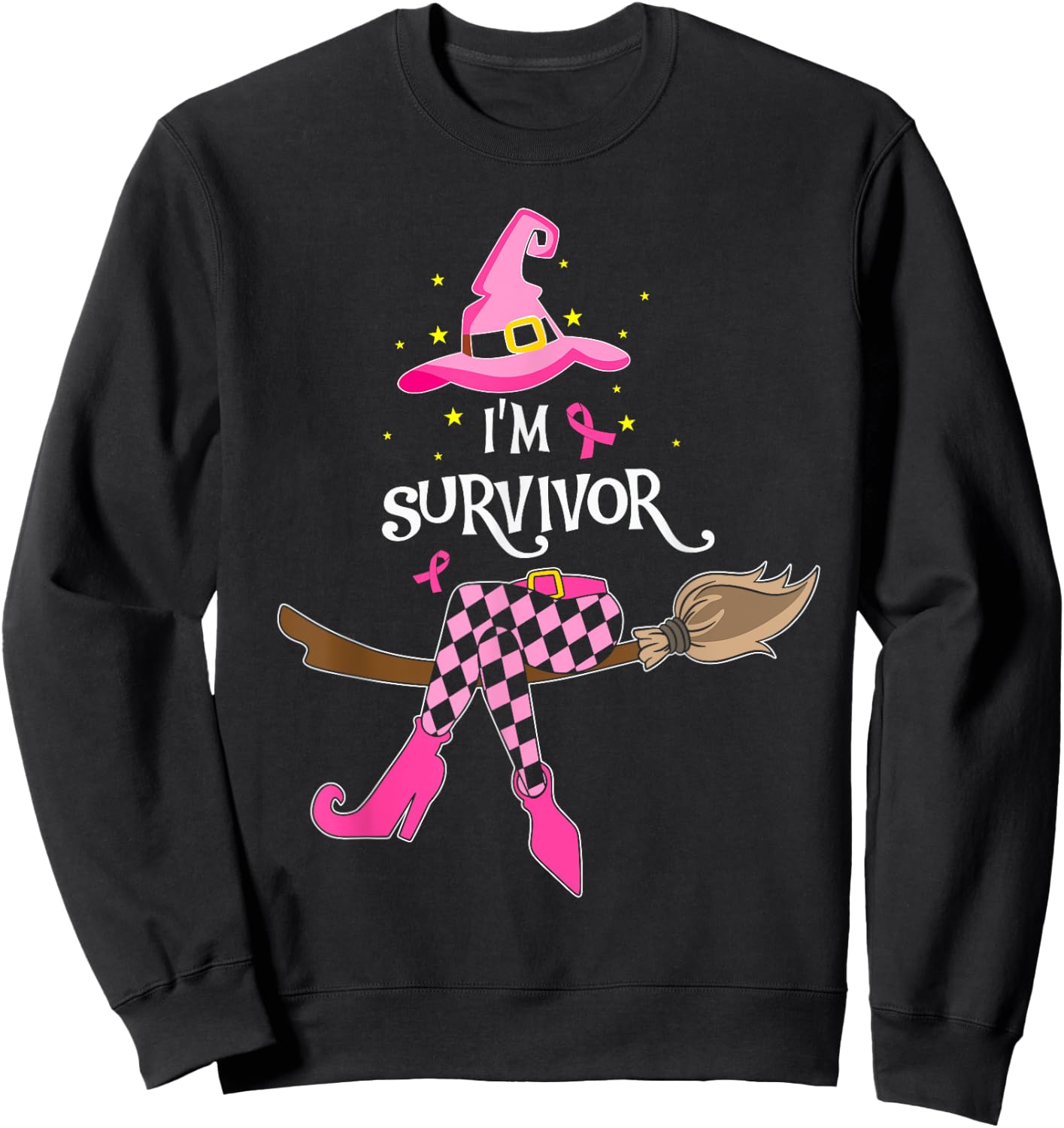 Witch Im A Survivor Halloween Breast Cancer Awareness Women Sweatshirt - Sweatshirt | Black