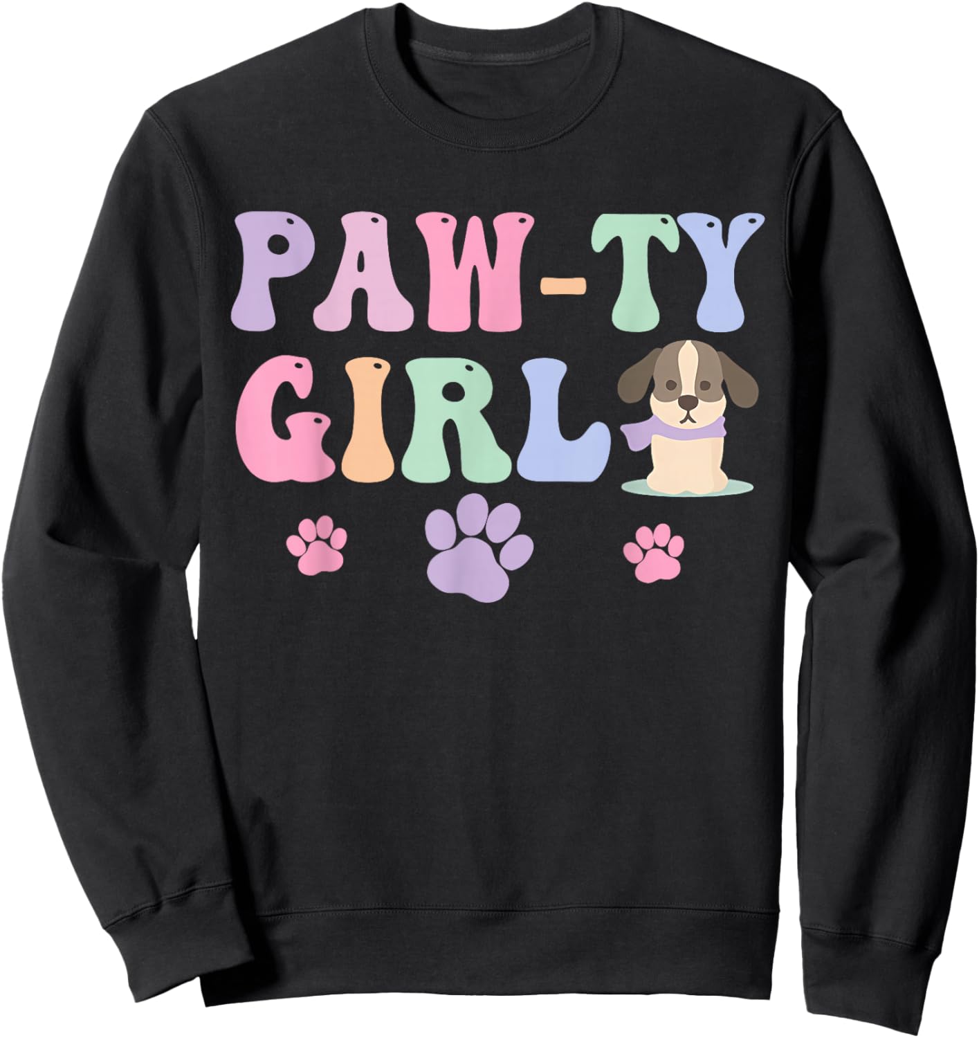 Let's Pawty Girl Birthday Puppy Dog Party Girl Kids Birthday Sweatshirt - Sweatshirt | Black