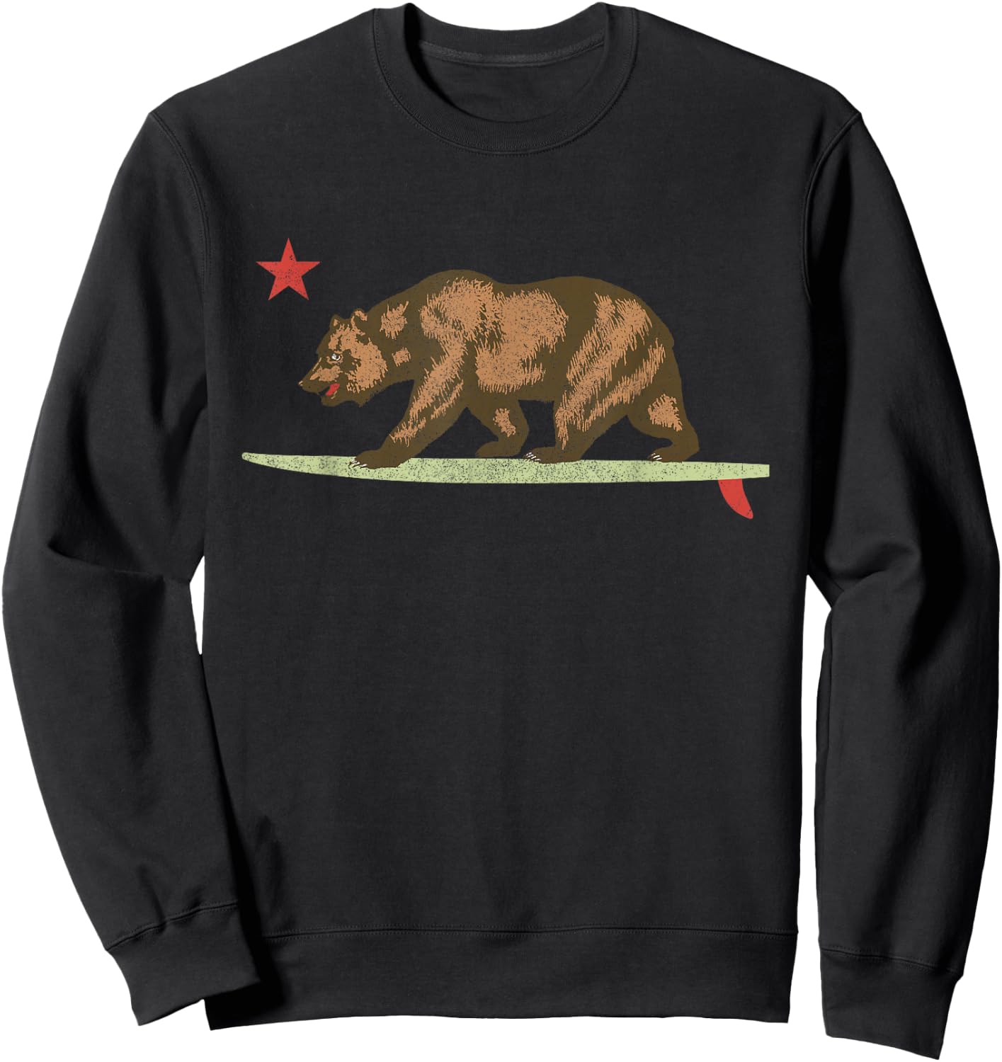 California Surfing Bear Surfboard State Flag Sweatshirt - Sweatshirt | Black