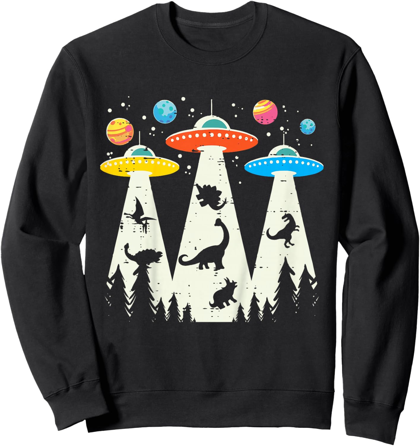 Kids Alien Abduction Dinosaur Funny UFO Space Toddler Boys Kids Sweatshirt - Sweatshirt | Black