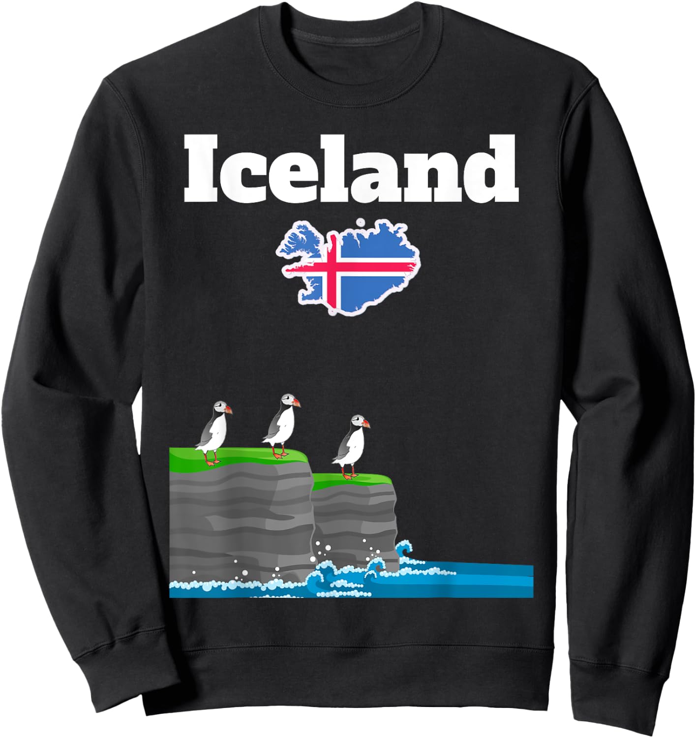 Iceland trip souvenir Puffin Colony Sea Cliffs Iceland map Sweatshirt - Sweatshirt | Black