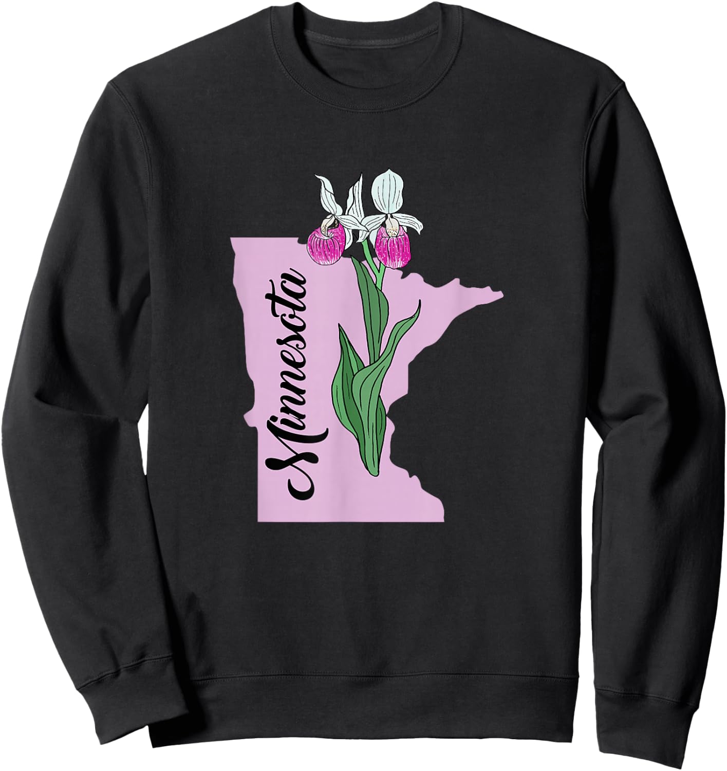 Minnesota Flower Pink Lady's Slipper Sweatshirt - Sweatshirt | Black