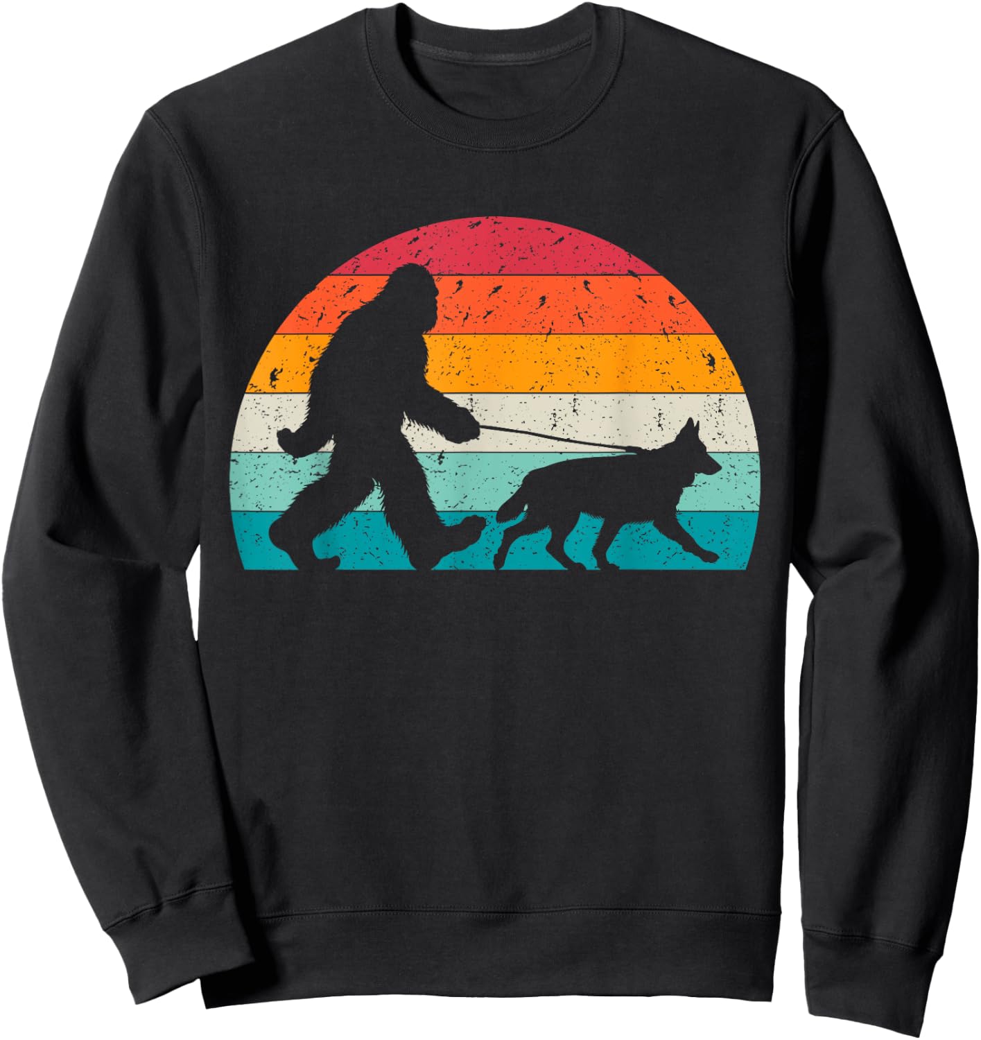 Bigfoot Walking a Dog Funny German Shepherd Lovers Dog Dad Sweatshirt - Sweatshirt | Black