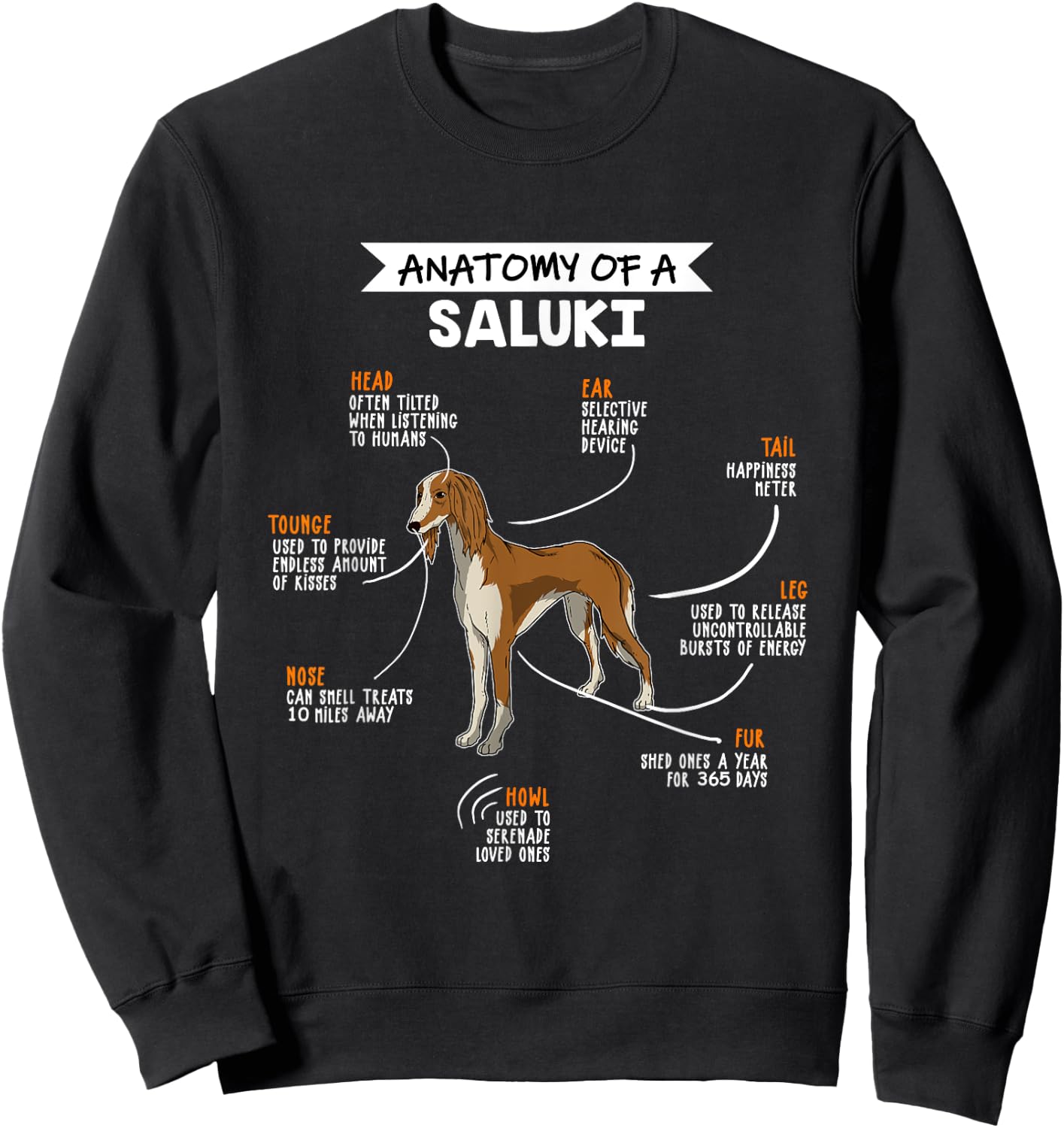 Anatomy Of A Saluki Dog Funny Dog Lover Gift Sweatshirt - Sweatshirt | Black