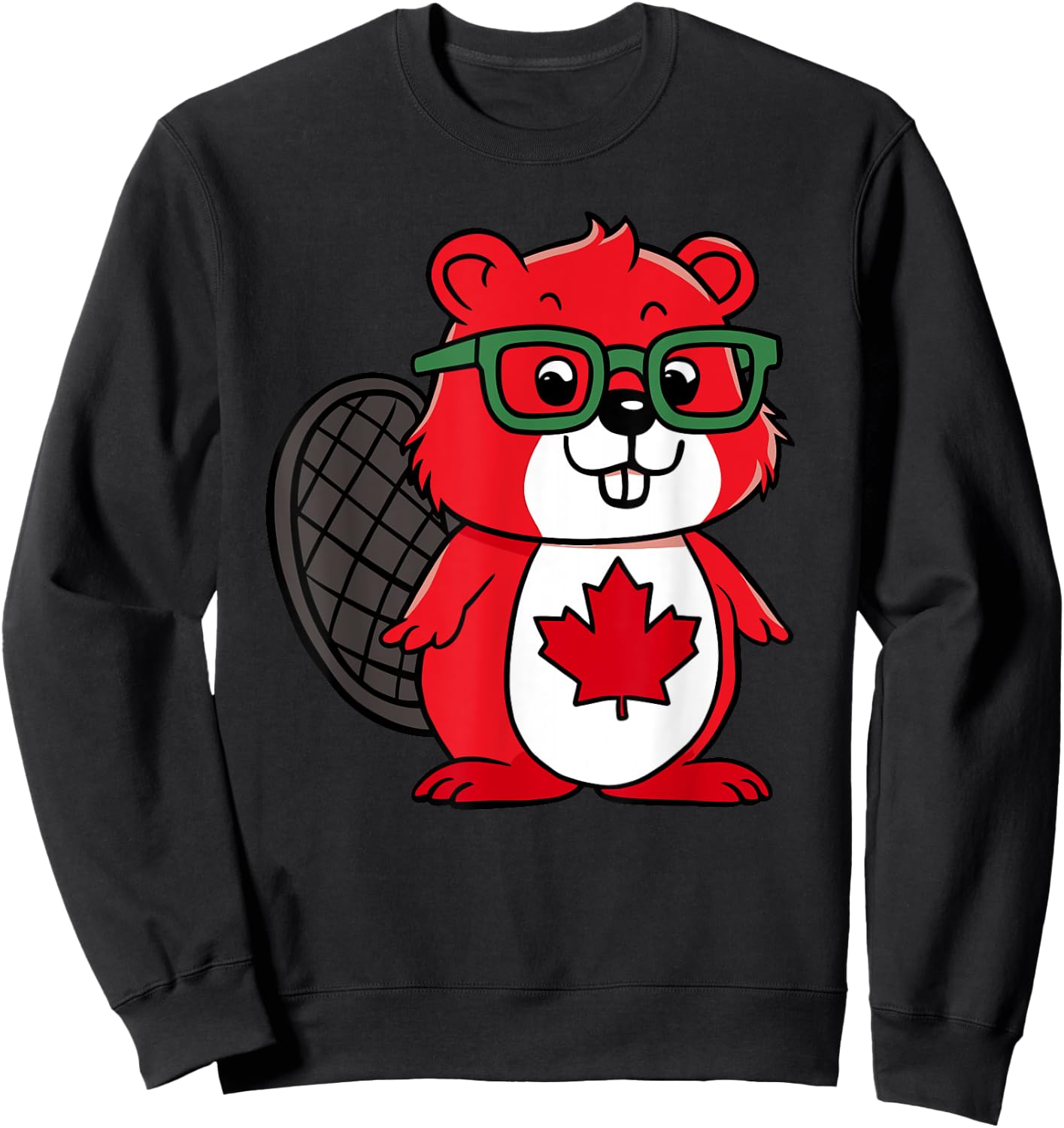 Funny Red Beaver Kids Toddler Canada Flag Sweatshirt - Sweatshirt | Black