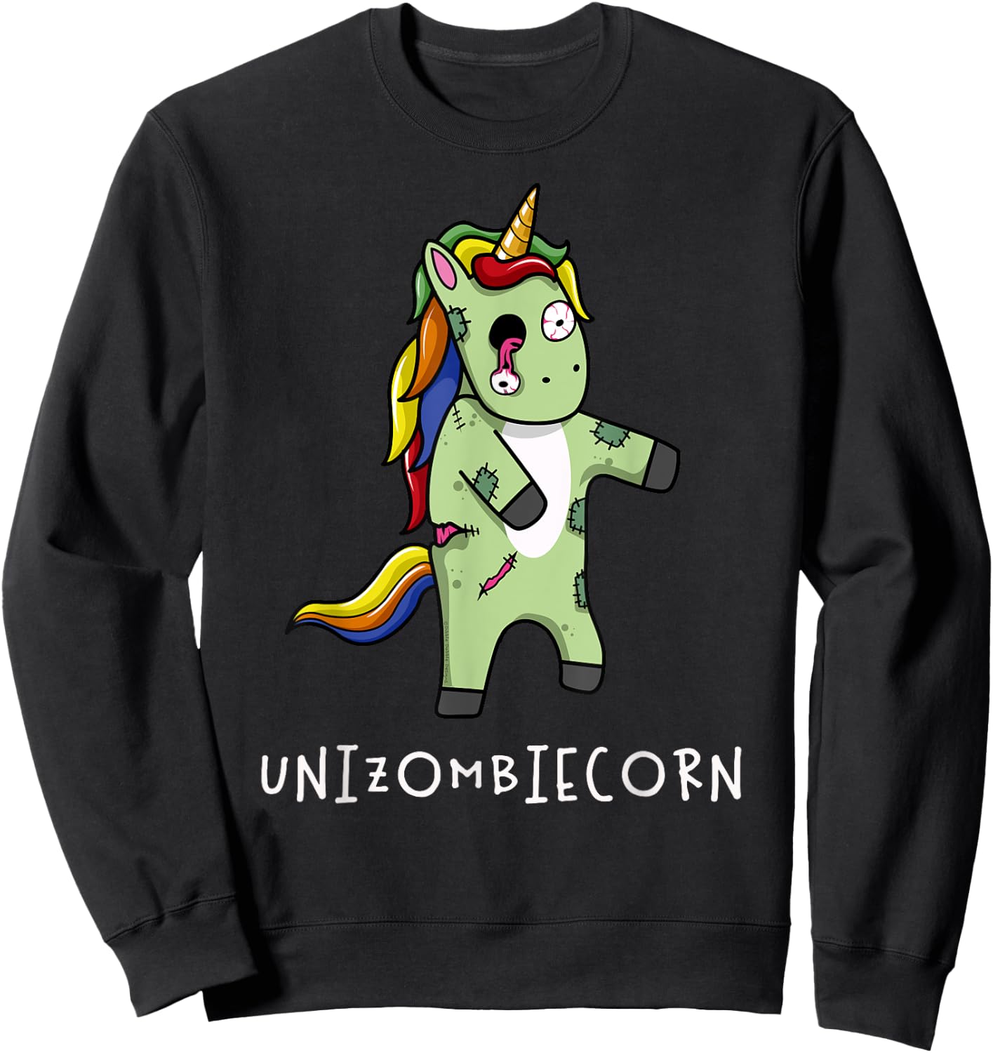 Cute and Funny Rainbow Unicorn Zombie Halloween Sweatshirt - Sweatshirt | Black