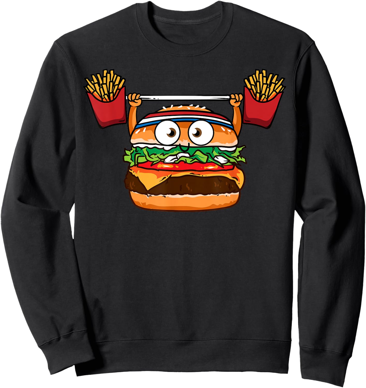 Funny Burger Weightlifting Fries Hamburger Cheeseburger Joke Sweatshirt - Sweatshirt | Black